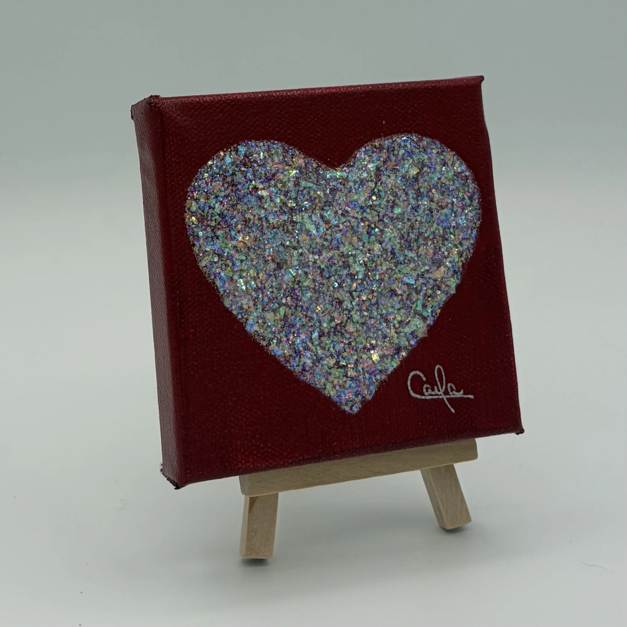 Heart #1053 Crimson with Clear Holographic Glitter