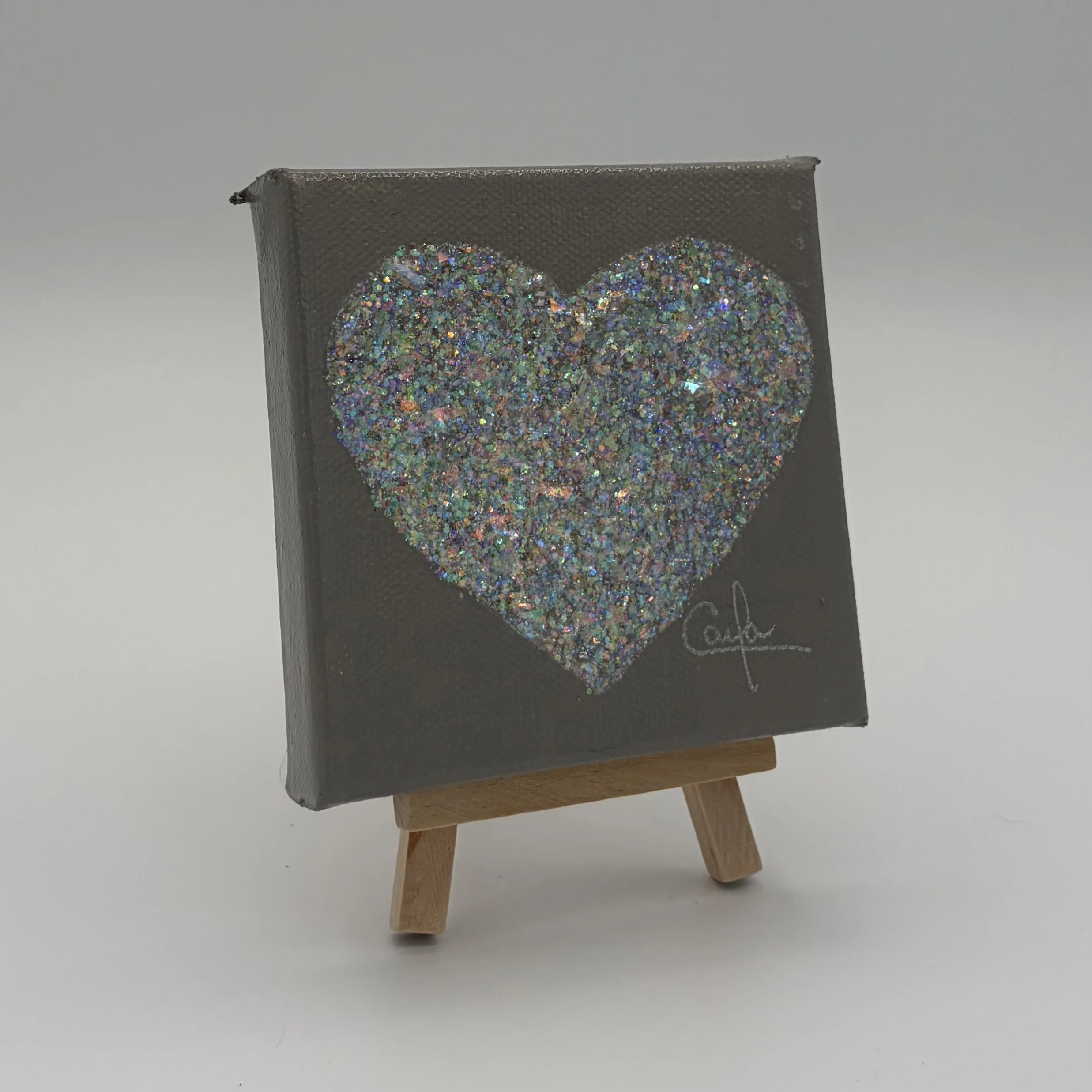 Heart #1151 Soft Gray with Holographic Clear Glitter