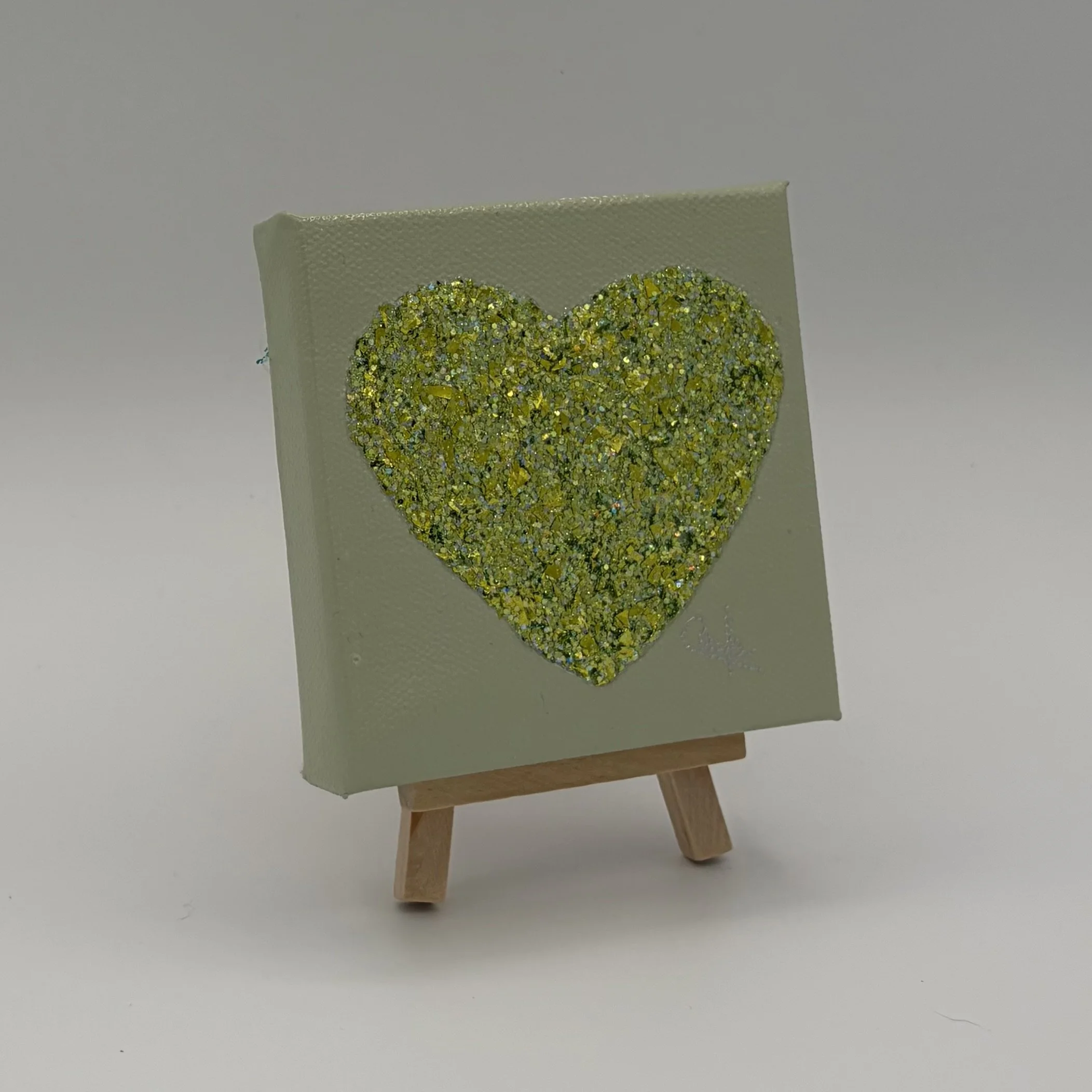 Heart #1129 Soft Sage Green with Lime Green Glitter