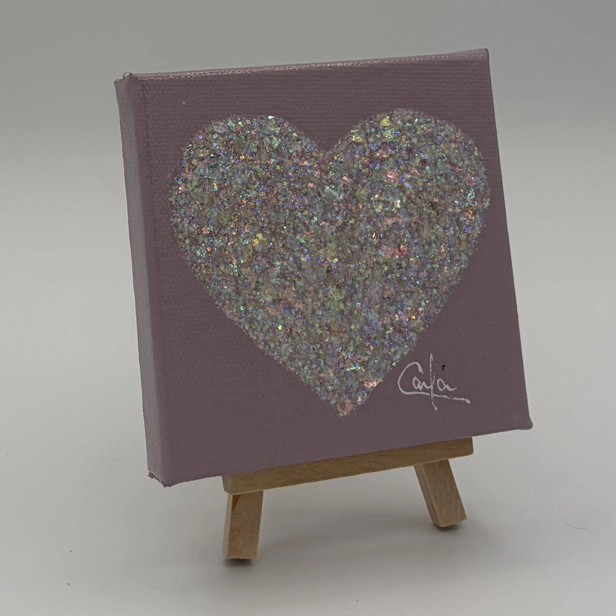 Heart #1168 Soft Mauve with Clear Holographic Glitter