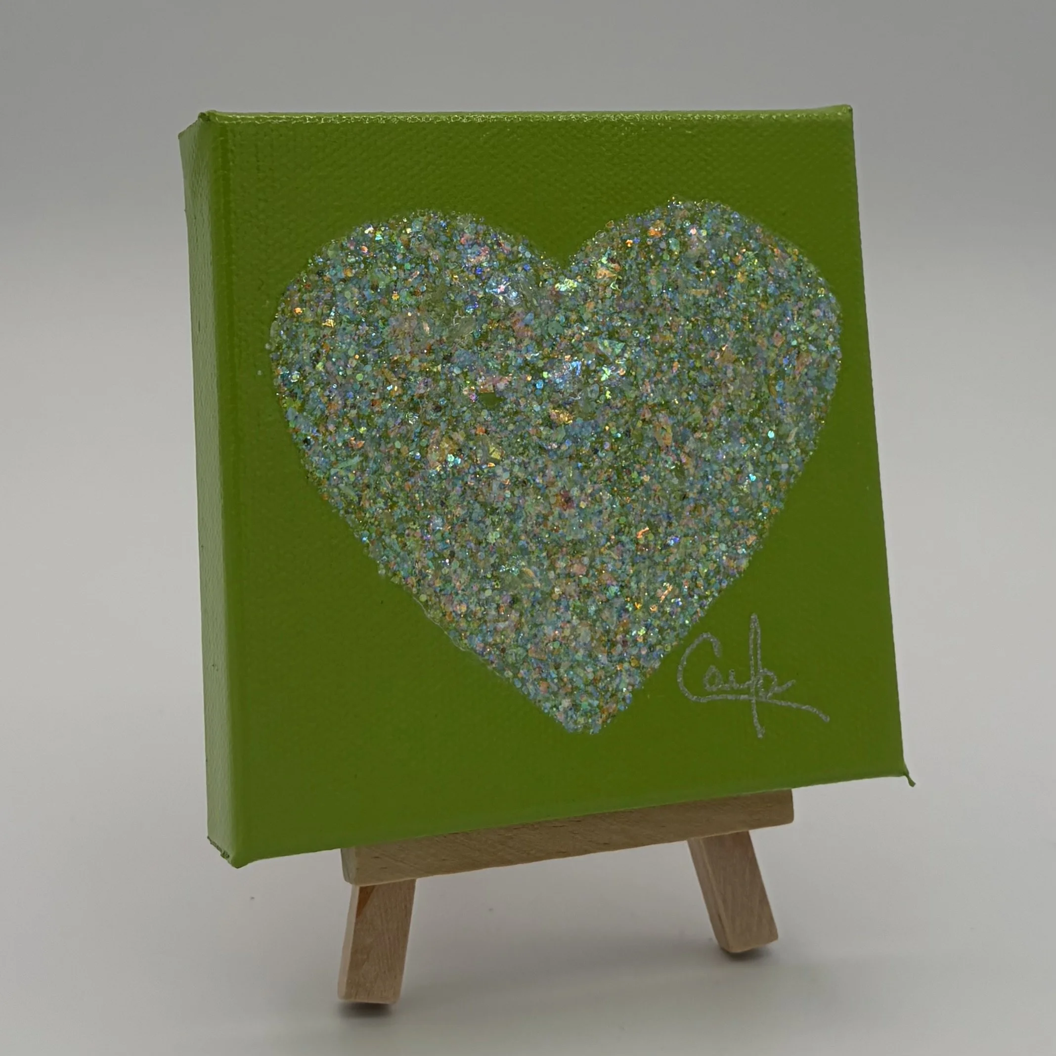 Heart #1150 Lime Green with Holographic Clear Glitter