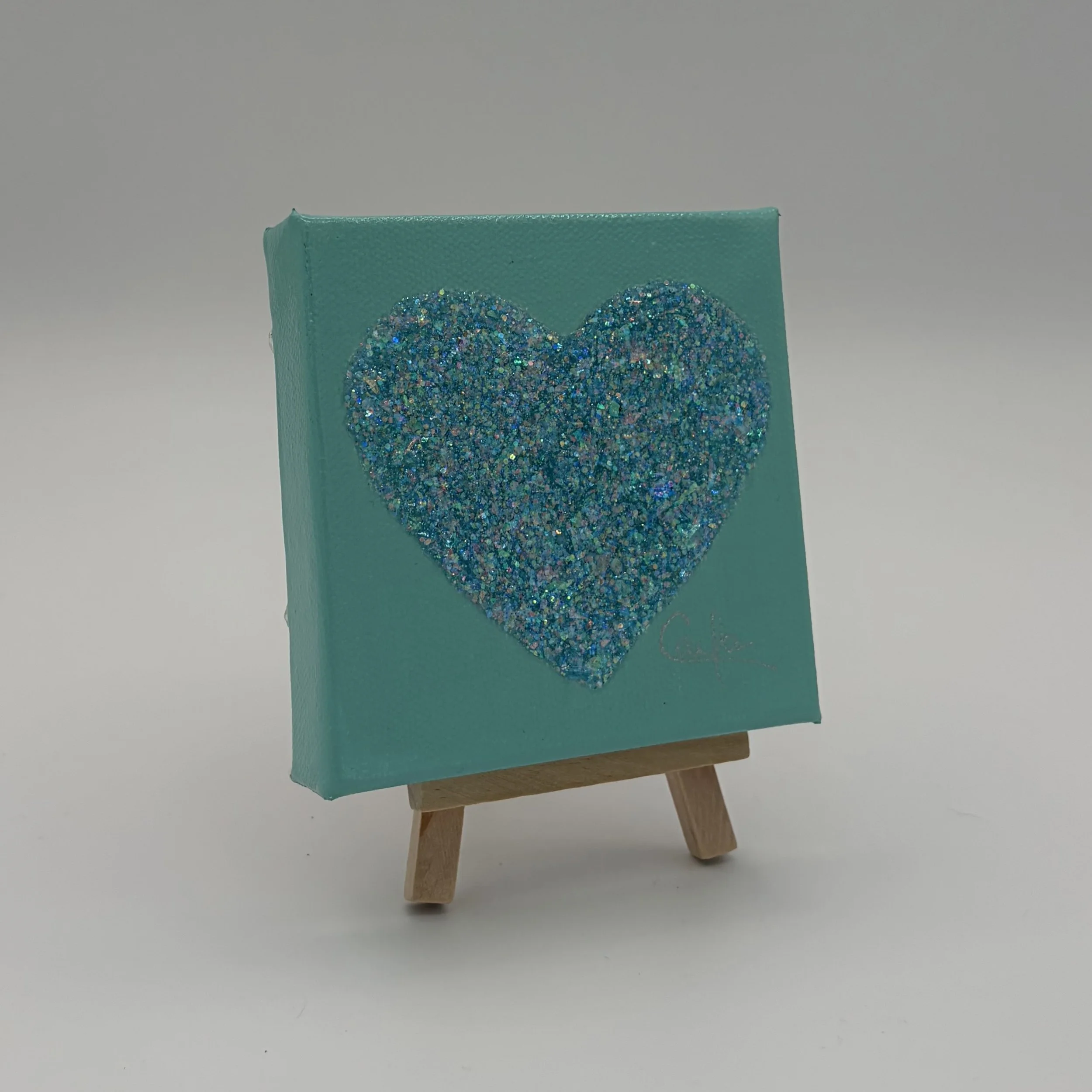 Heart #1153 Powder Teal with Pastel Blue Glitter