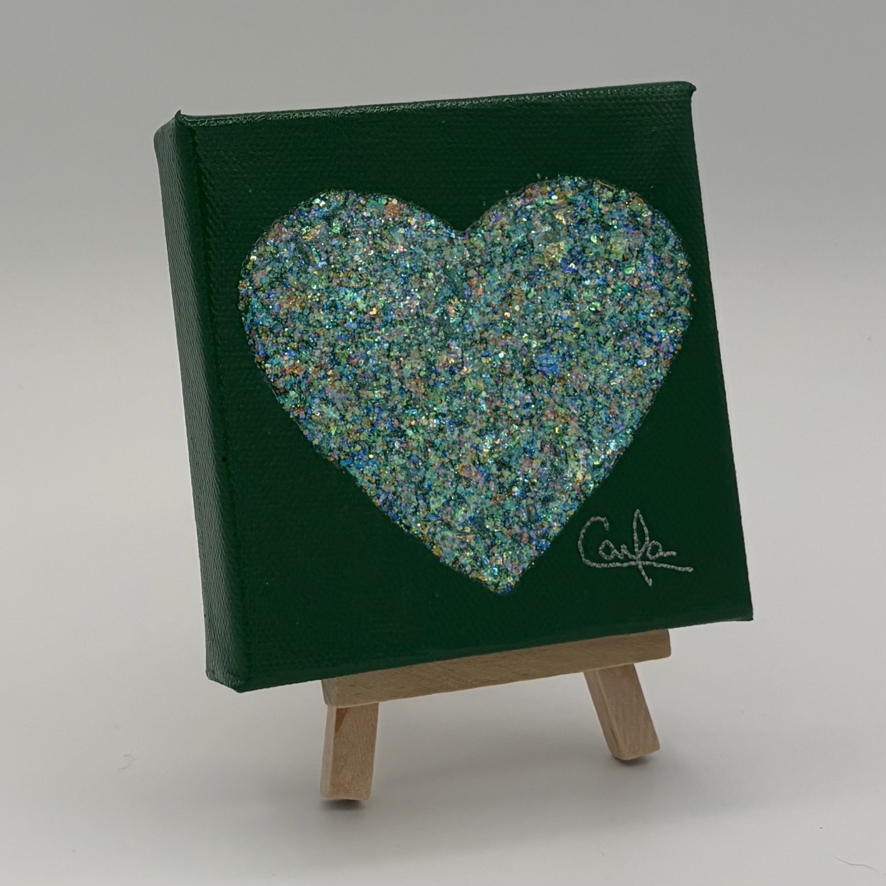 Heart #1125 Emerald Green with Clear Holographic Glitter