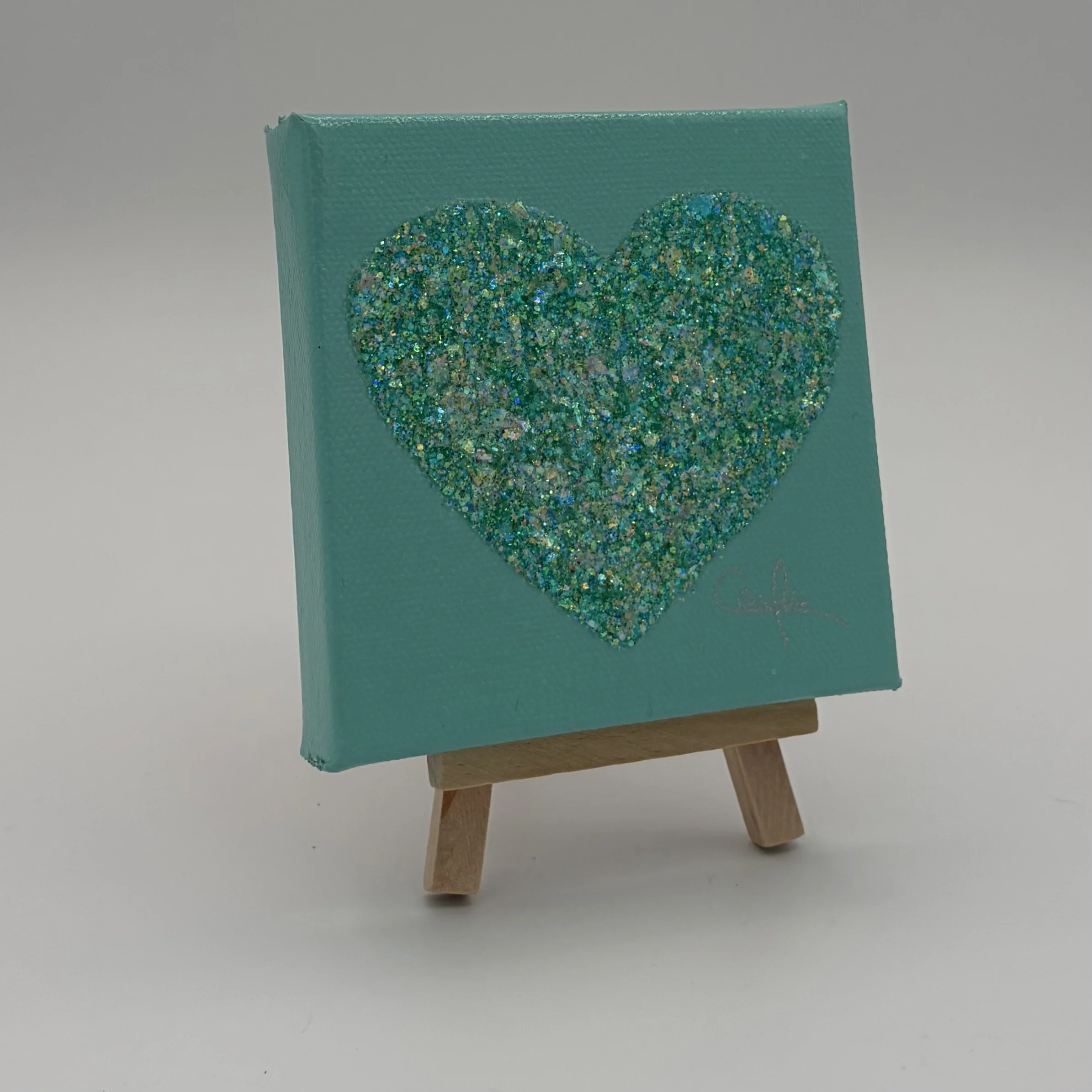Heart #1154 Powder Teal with Pastel Mint Glitter