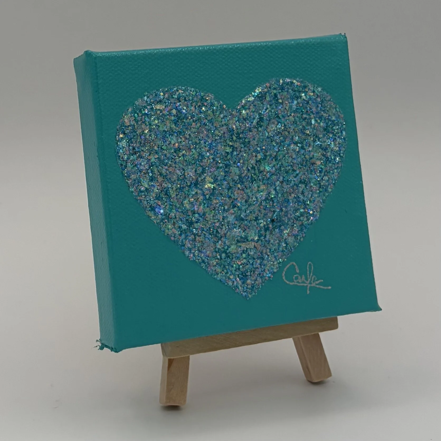 Heart #1128 Teal Blue with Pastel Blue Glitter