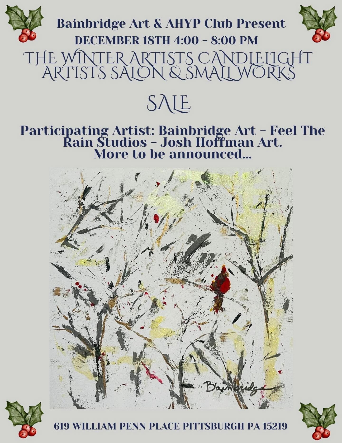 New Event Open To All!

December 18th - Artists&rsquo; Salon / Market!

#SocialClub #pittsburghthingstodo #pittsburghchristmas #downtownpittsburgh #artist #pittsburghart #pittsburghartscene #christmasgiftideas