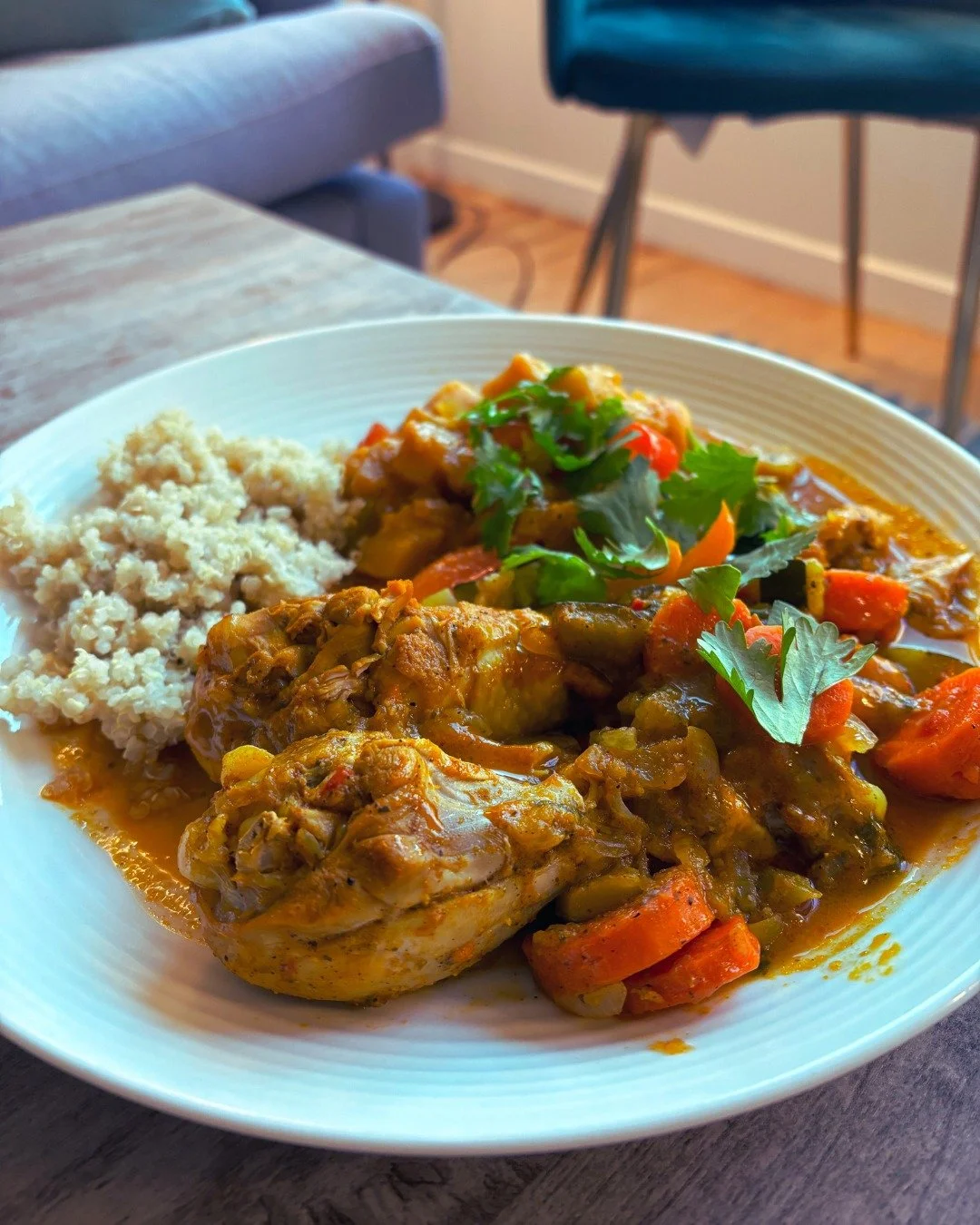 Stewed chicken and stewed eggplant with quinoa &mdash; Homemade by Aslin. 

Link in bio to book!