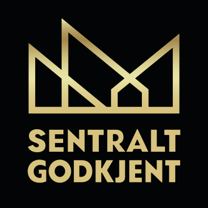 Logo med en stilisert kongekrone og teksten 'SENTRALT GODKJENT' under.