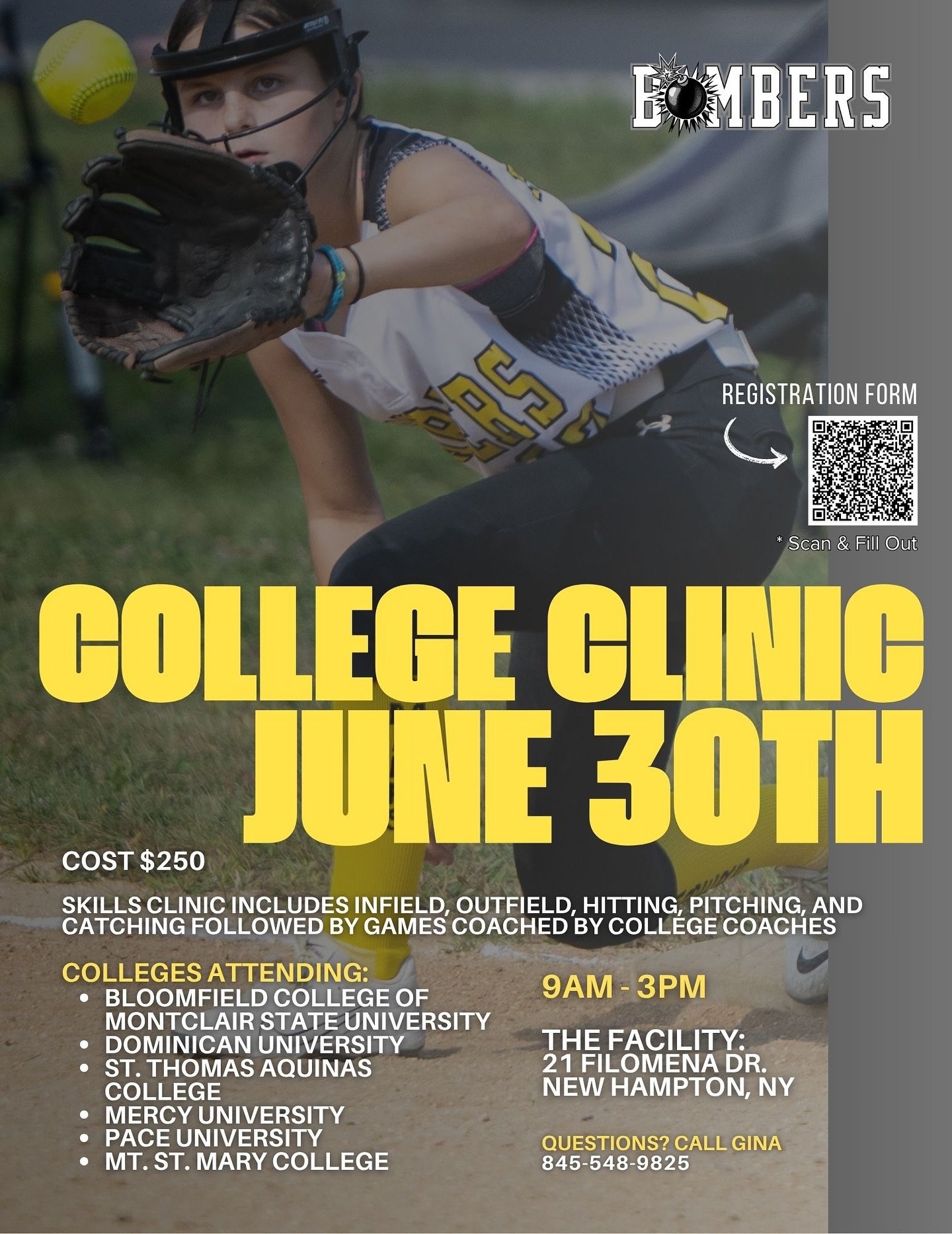 🚨Breaking News🚨

The OC Bombers will be hosting a college clinic that will feature hands on skill &amp; drill work along with scrimmage game play run by attending coaches. 

🗓️ Monday June 30th
⌚️ 9am-3pm
📍Bombers Facilitiy 
💰$250
🥎 Open to HS 