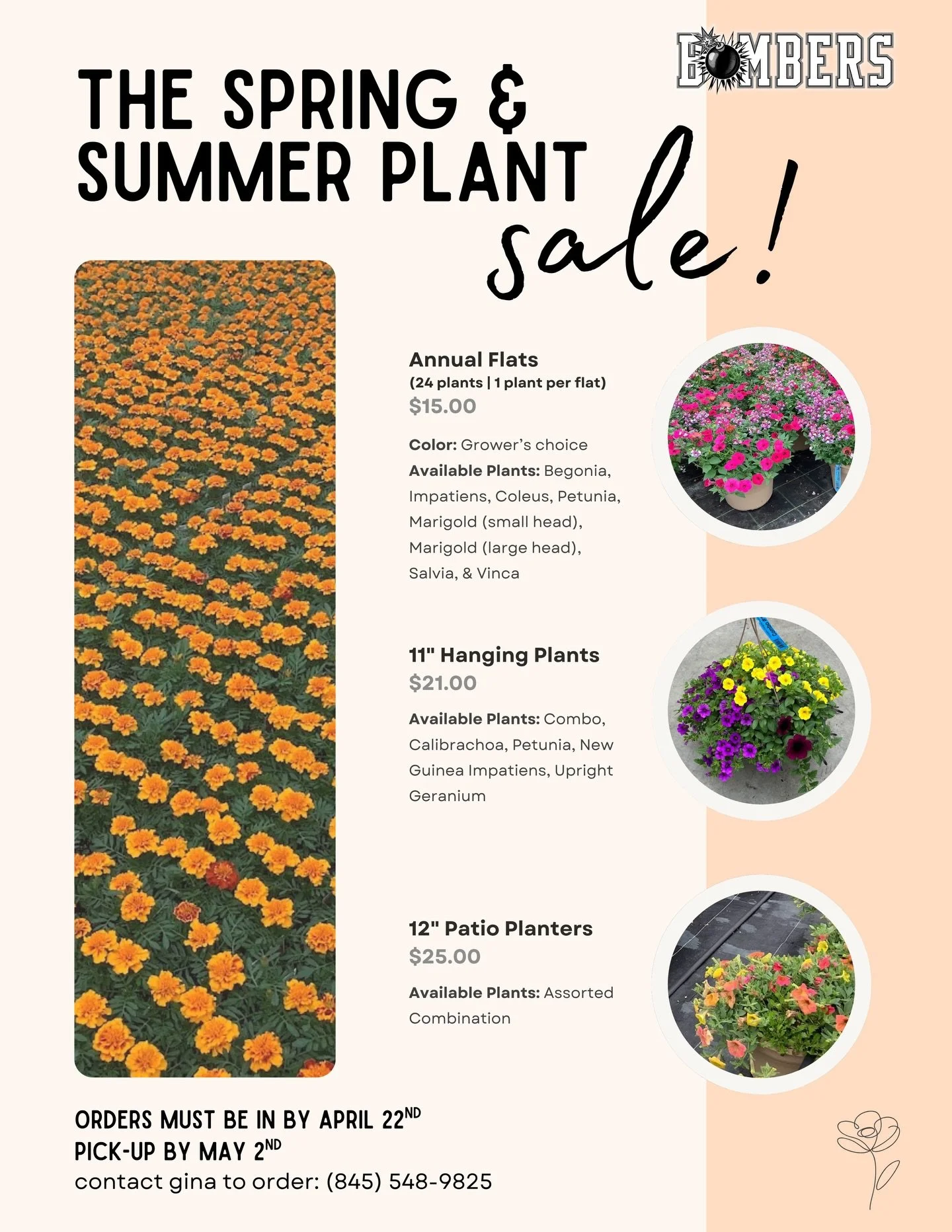 🥎 Spring is here (or near) 🌸

Our annual plant sale is underway. A little something to brighten up your days.

Orders due by April 2️⃣2️⃣
Pickup May 2️⃣

Contact Gina today with your order
📞(845) 548-9825