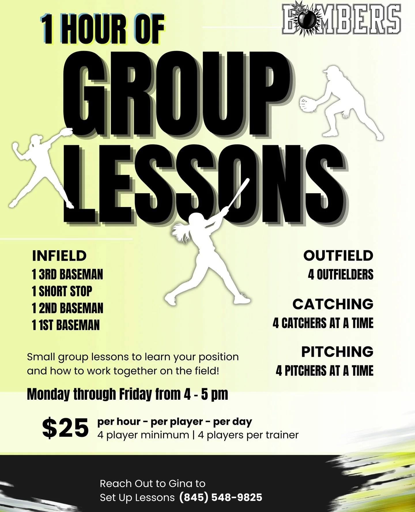Small Group Training 🥎

Stay sharp through the summer with position specific skills training. 

Monday through Friday; 4pm-5pm. Only $25 per player/hr. 

Open to public, all ages.