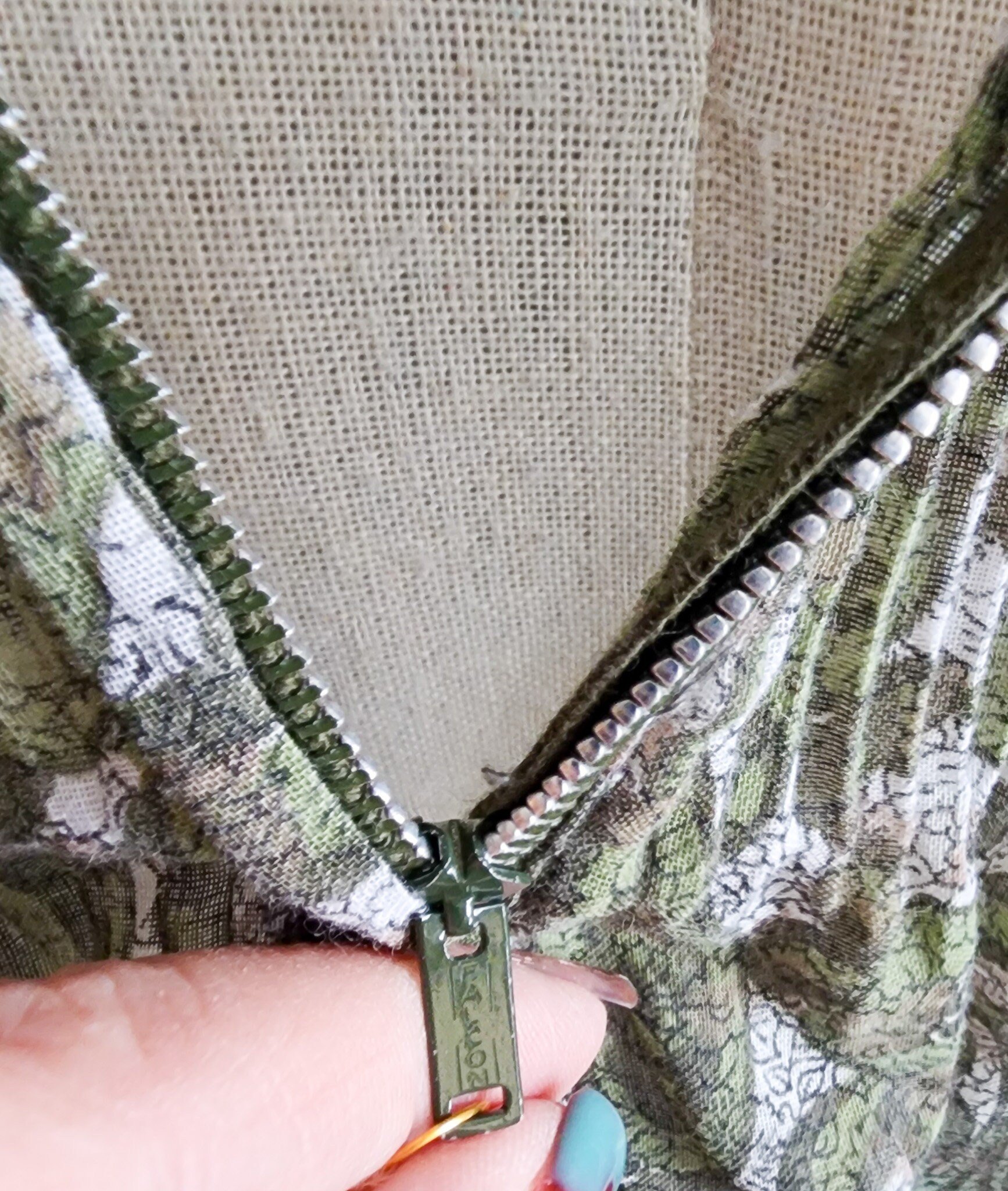 Metal Zipper on a 1960s Sheer Green Dress