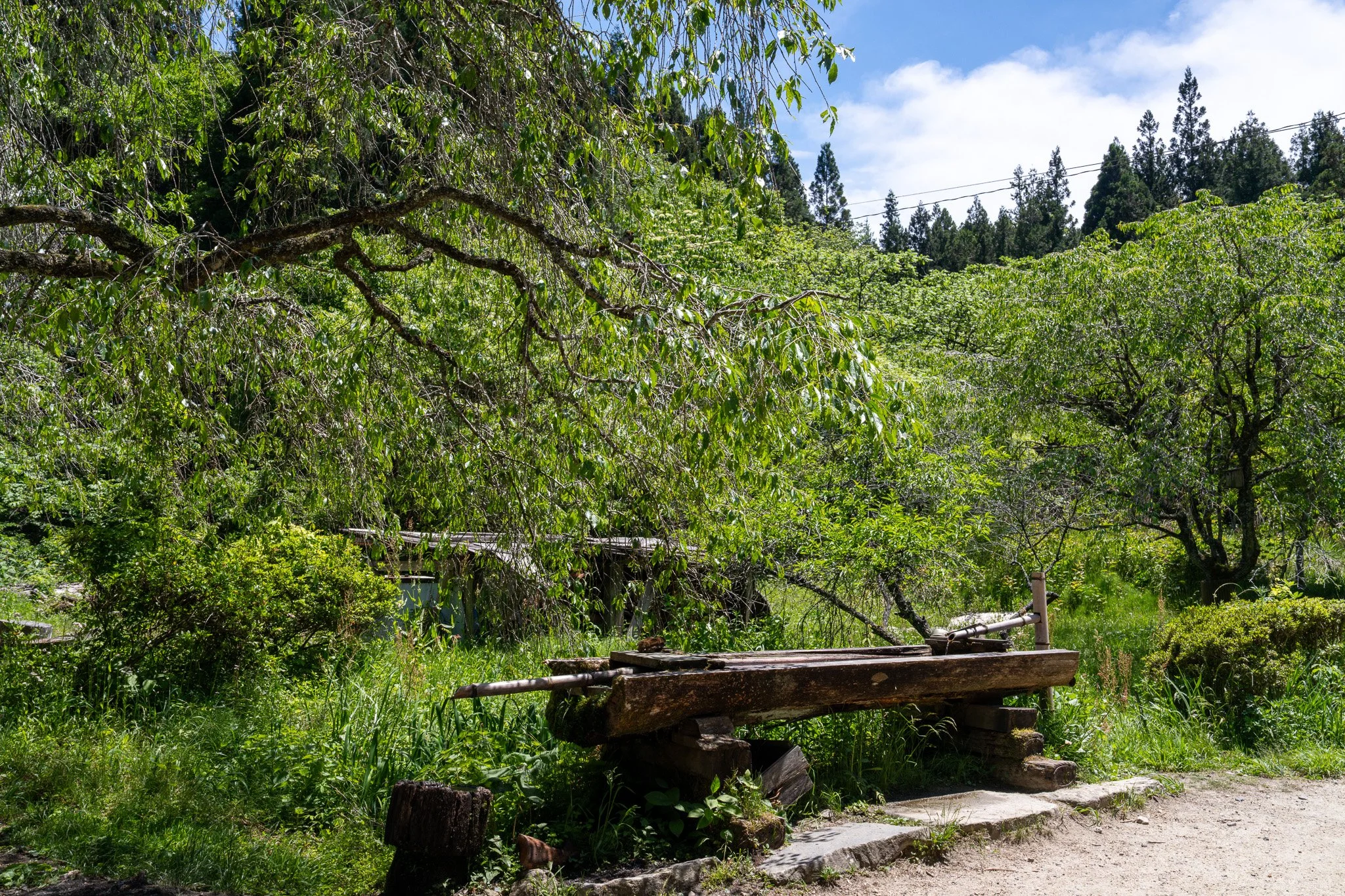 The outside of the tea house rest area in spring day at Nakasando Trail
