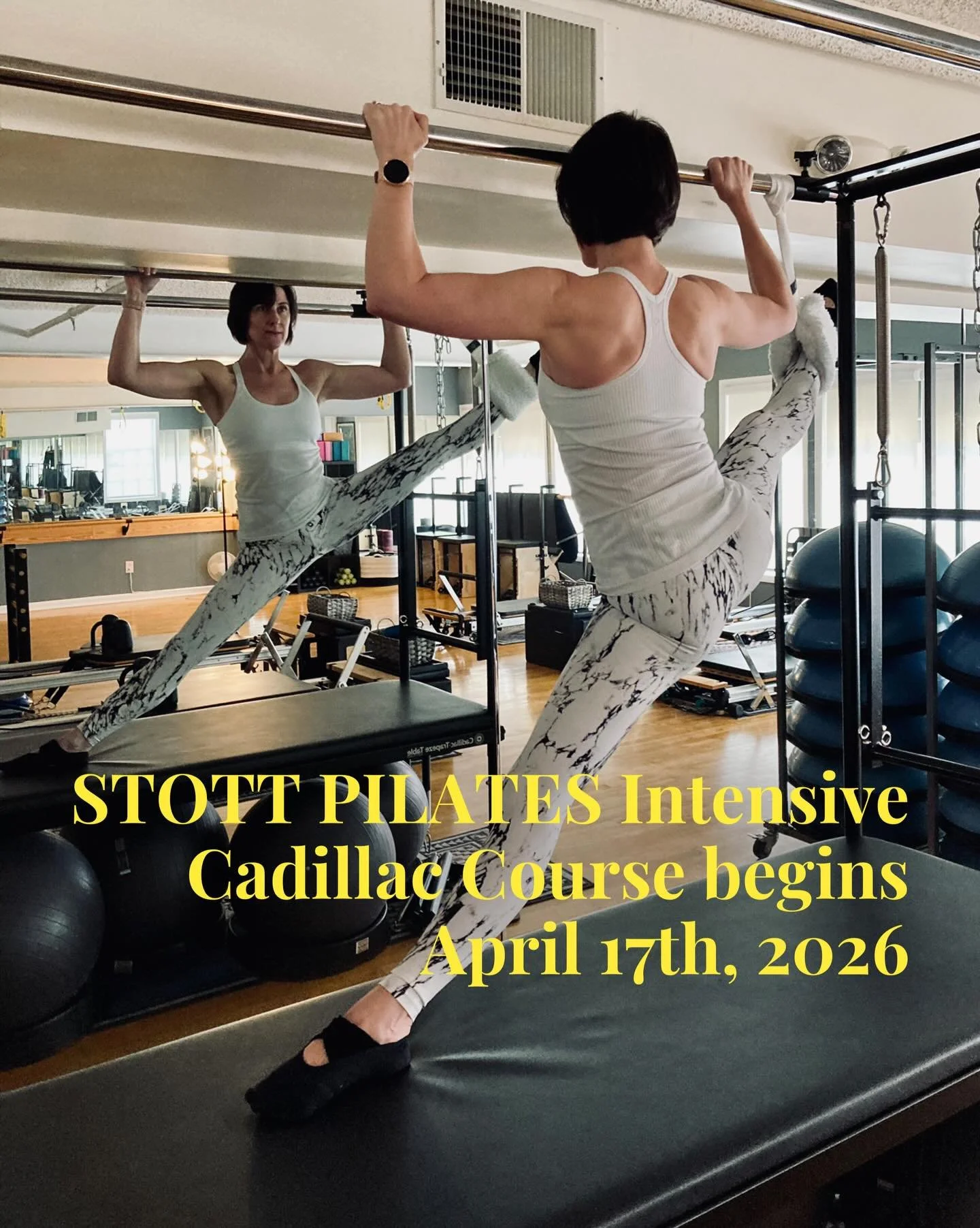 STOTT PILATES Intensive Cadillac Course begins Friday, April 17th, 2026.

Dates &amp; times:
Friday, April 17th - 2:00pm - 8:00pm
Saturday, April 18th - 11:00am - 5:00pm
Sunday, April 19th - 10:00am - 4:00pm
Saturday, May 2nd - 11:00am - 5:00pm
Sunda