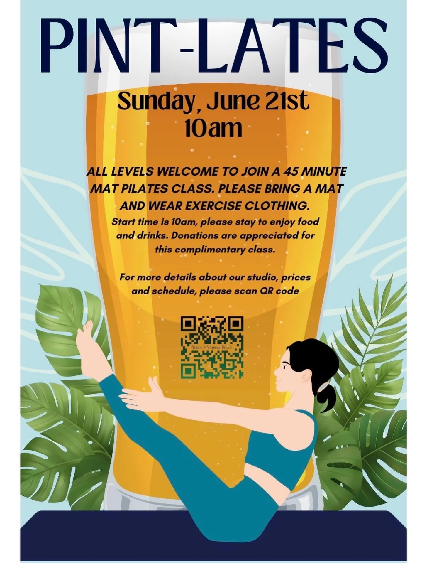 Join @jillianmariesl on Sunday, June 21st for her monthly Pint-Lates Class @3notchd Brewing Company.

You can pre-register for class by using the QR code.

Looking for more information about Pilates? Text or call (818) 219-3716. @pilates4virginiabeac