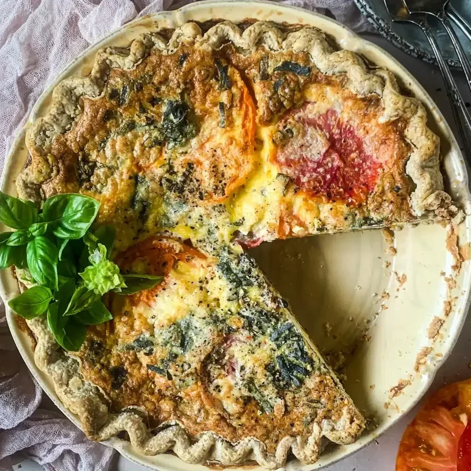 Quiche - Roasted Cherry Tomatoes, Caramelized Onion, Parmesan, Parsley, Basil