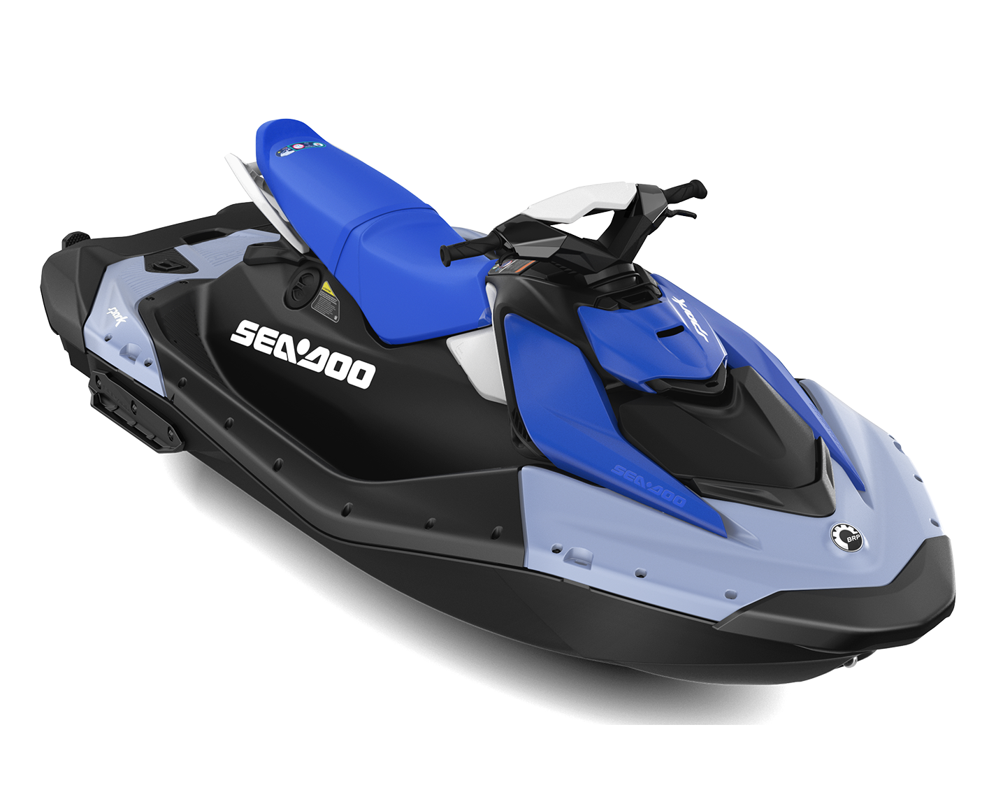 A blue and black Sea-Doo personal watercraft with a streamlined design.