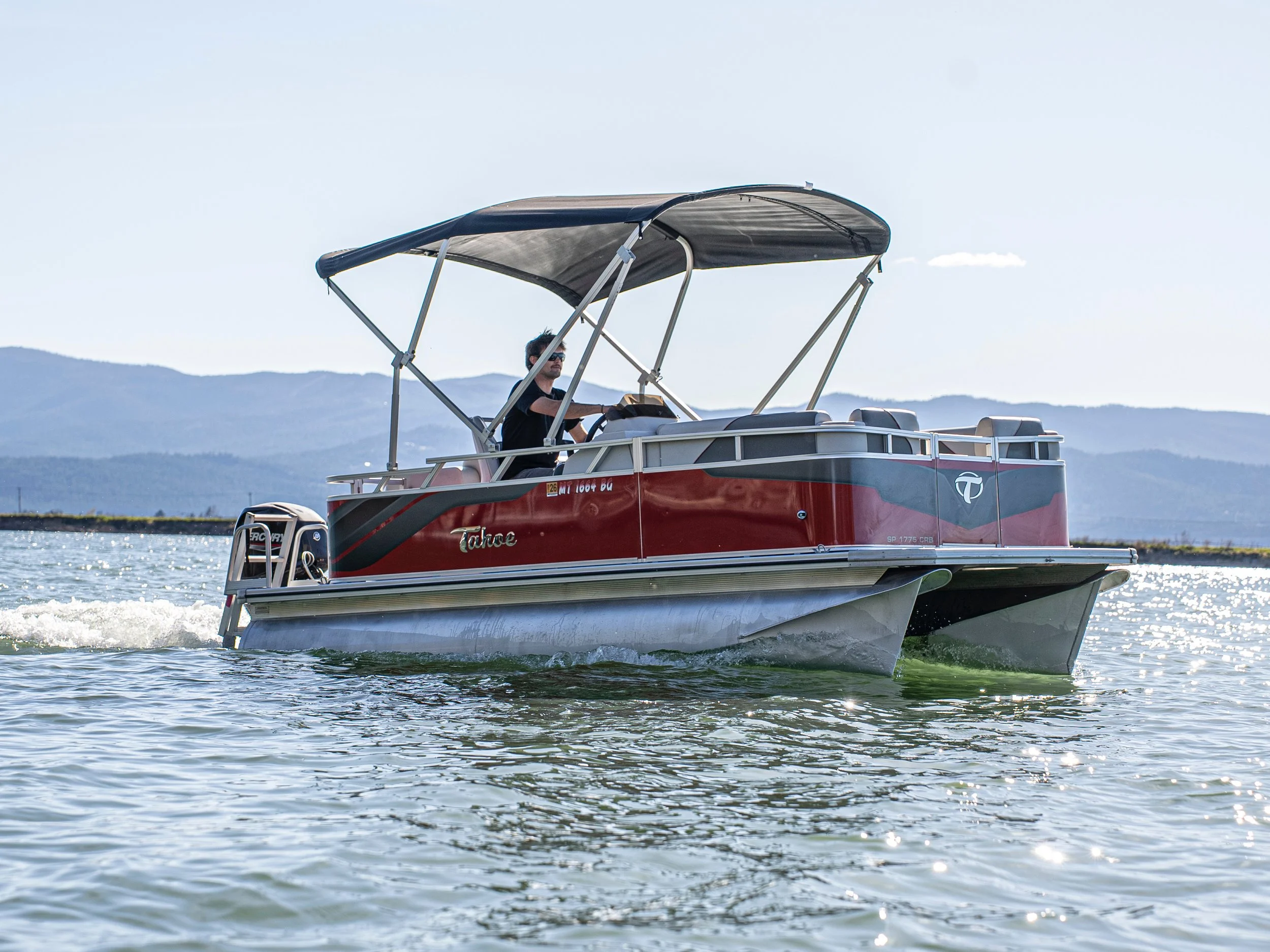 17-foot pontoon boat on Flathead Lake for pontoon rental