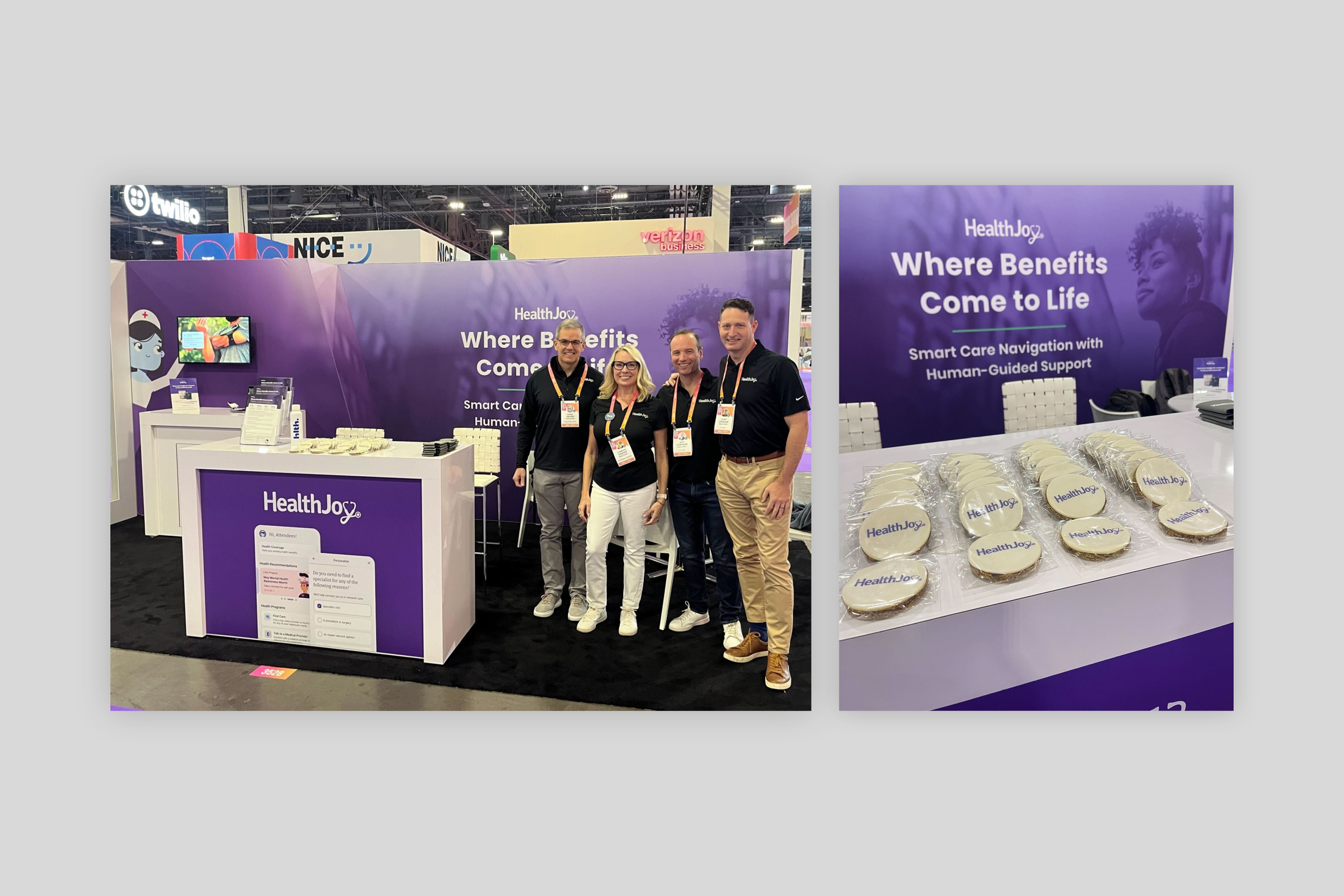 Photos from the HealthJoy booth at HLTH 2024.