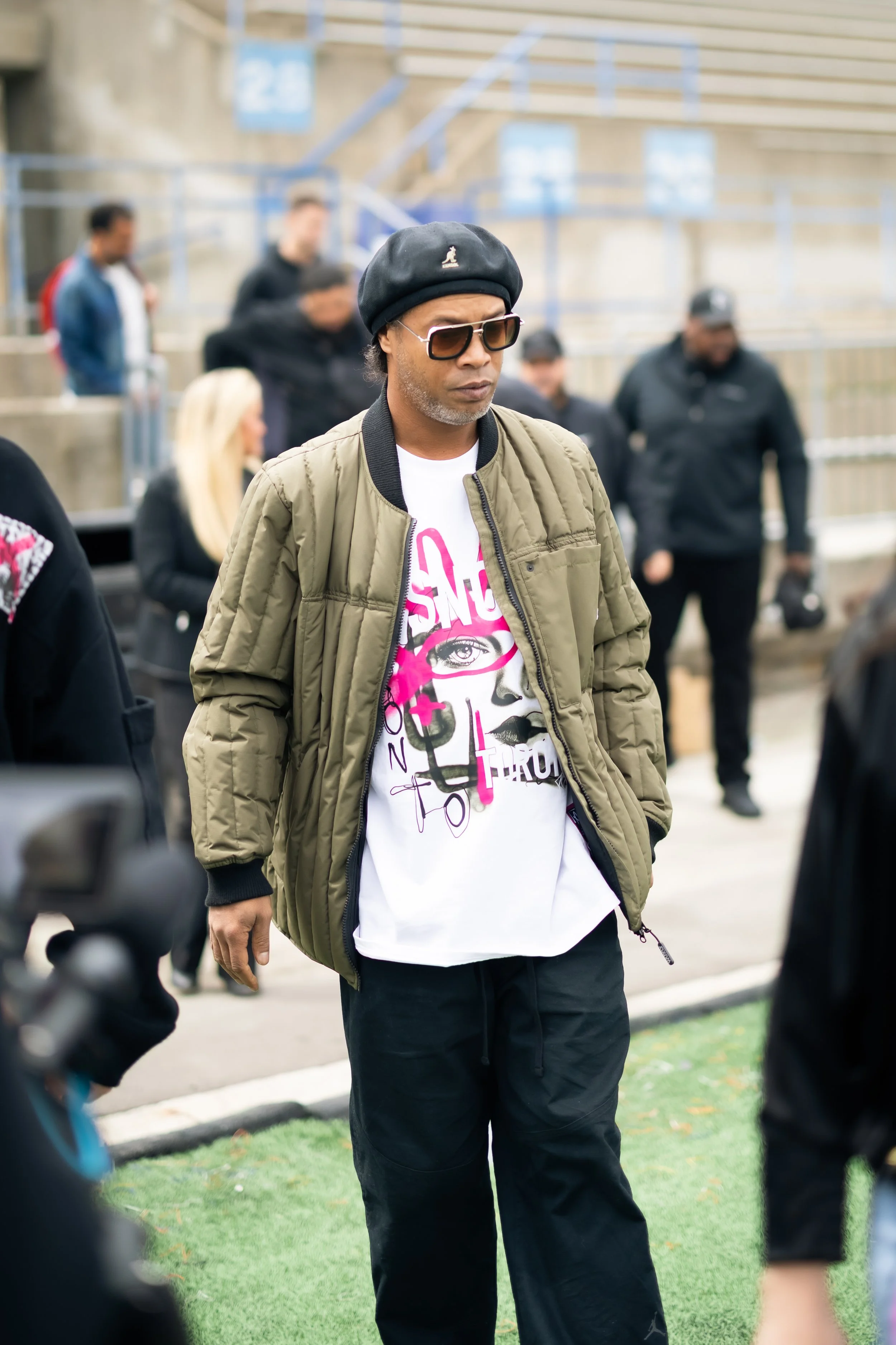 Brazilian soccer legend Ronaldinho arrives at the press conference for Living Legends