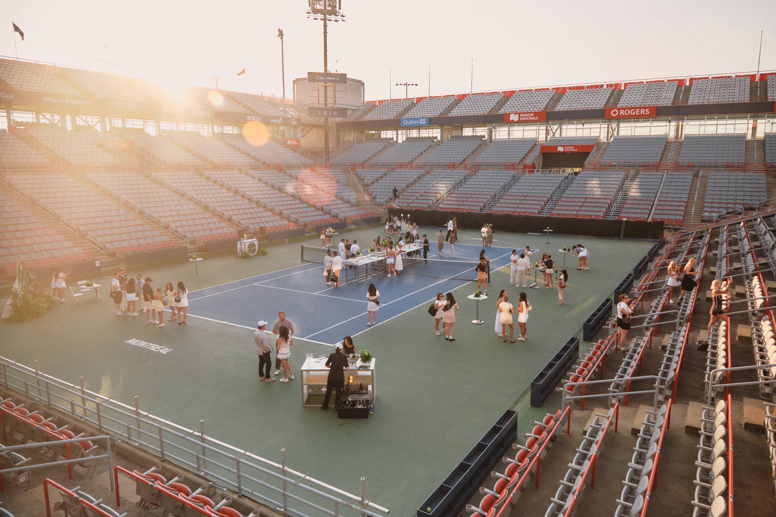 Birds eye view of Centre Court during Kim Crawford Wine's golden hour cocktail party. Photo credit: Hazel G Photography.