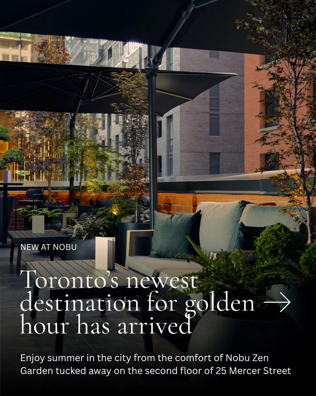 Hey Toronto, there&rsquo;s a new patio in town ✨ @nobutoronto has launched the Nobu Zen Garden, a tranquil escape from the city streets below. Open now on the second floor. Space is limited, so cozy up and claim your spot this weekend. 

📸 by @marcs