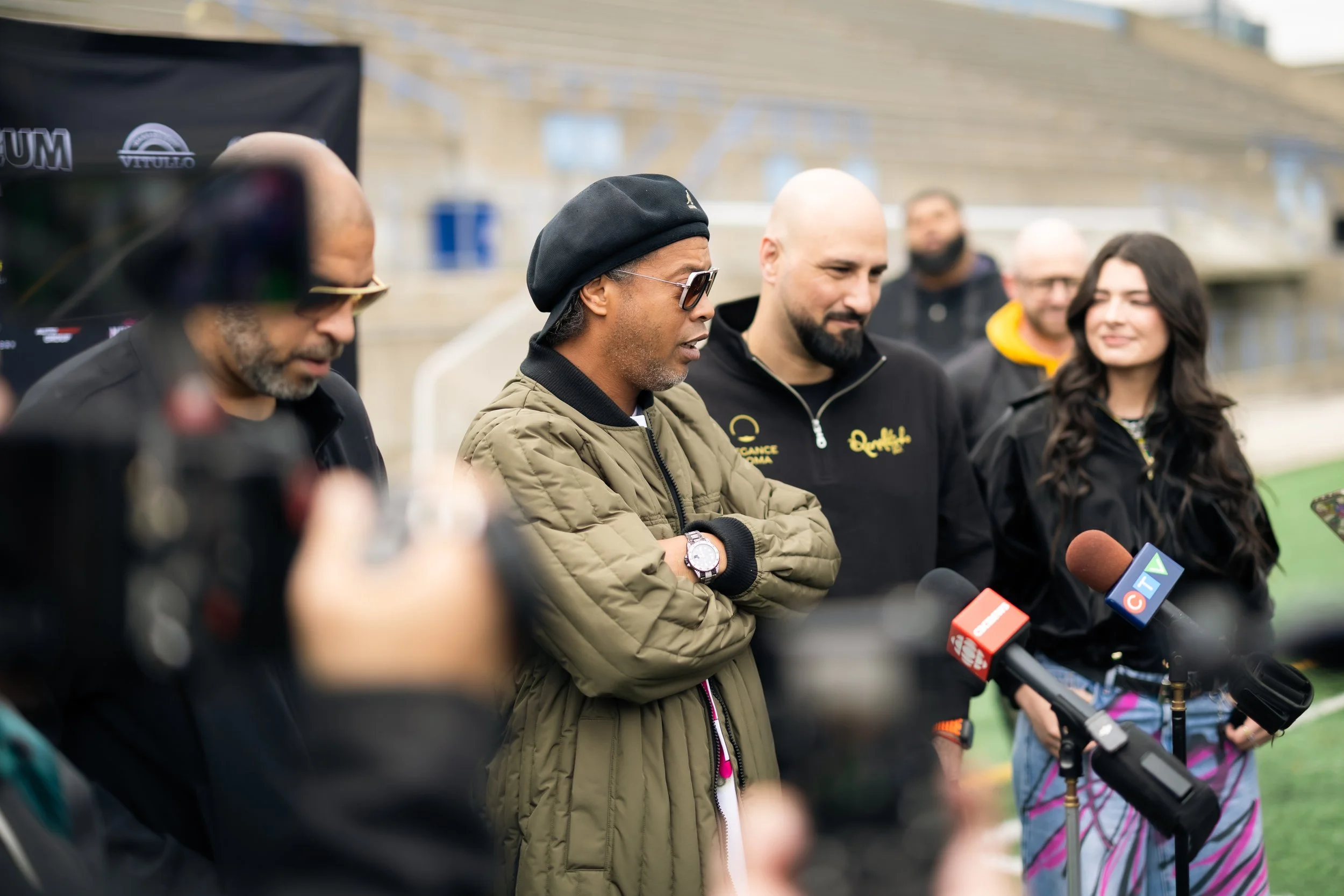 Soccer legend, Ronaldinho takes press questions at the PR media event ahead of the Living Legends soccer match on May 8