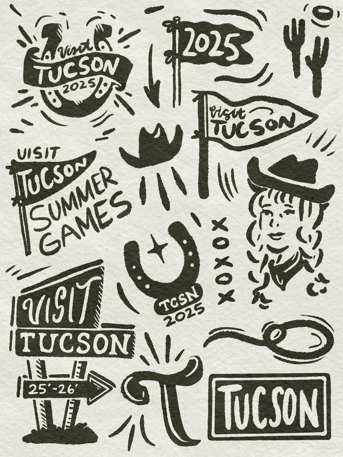 Oodles of doodles! 

Some concepts for Visit Tucson&rsquo;s &ldquo;Summer Games&rdquo; celebration &mdash; Swipe to the end to see the final sticker design 🫣