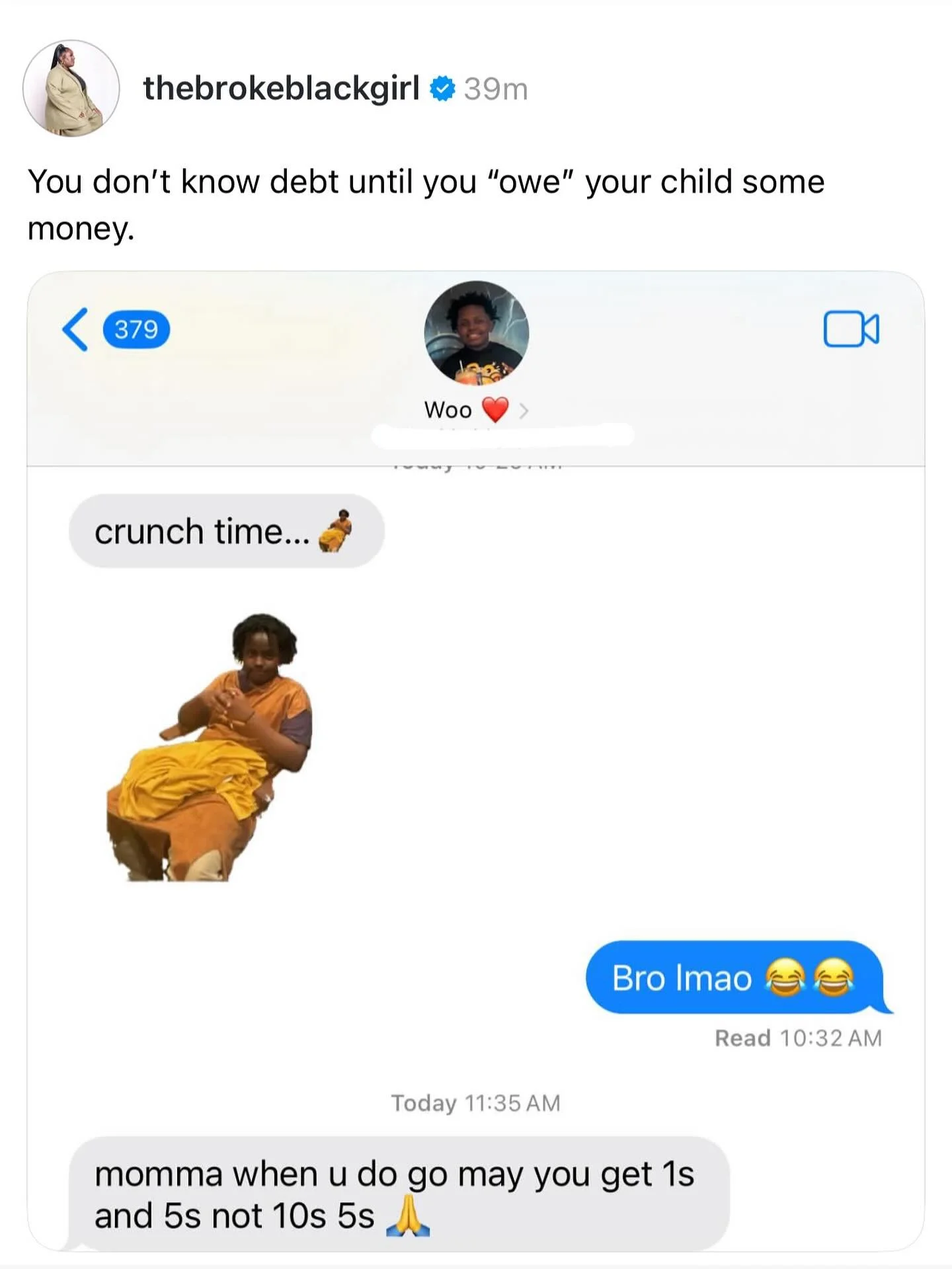 I told my son I would pay him $25 if he took pictures at an event I attended on Friday. This was the text I got Sunday morning. 😂 

Can debt collectors even contact you on Sundays?! My goodness! 

* he&rsquo;s been paid in the way he requested it an