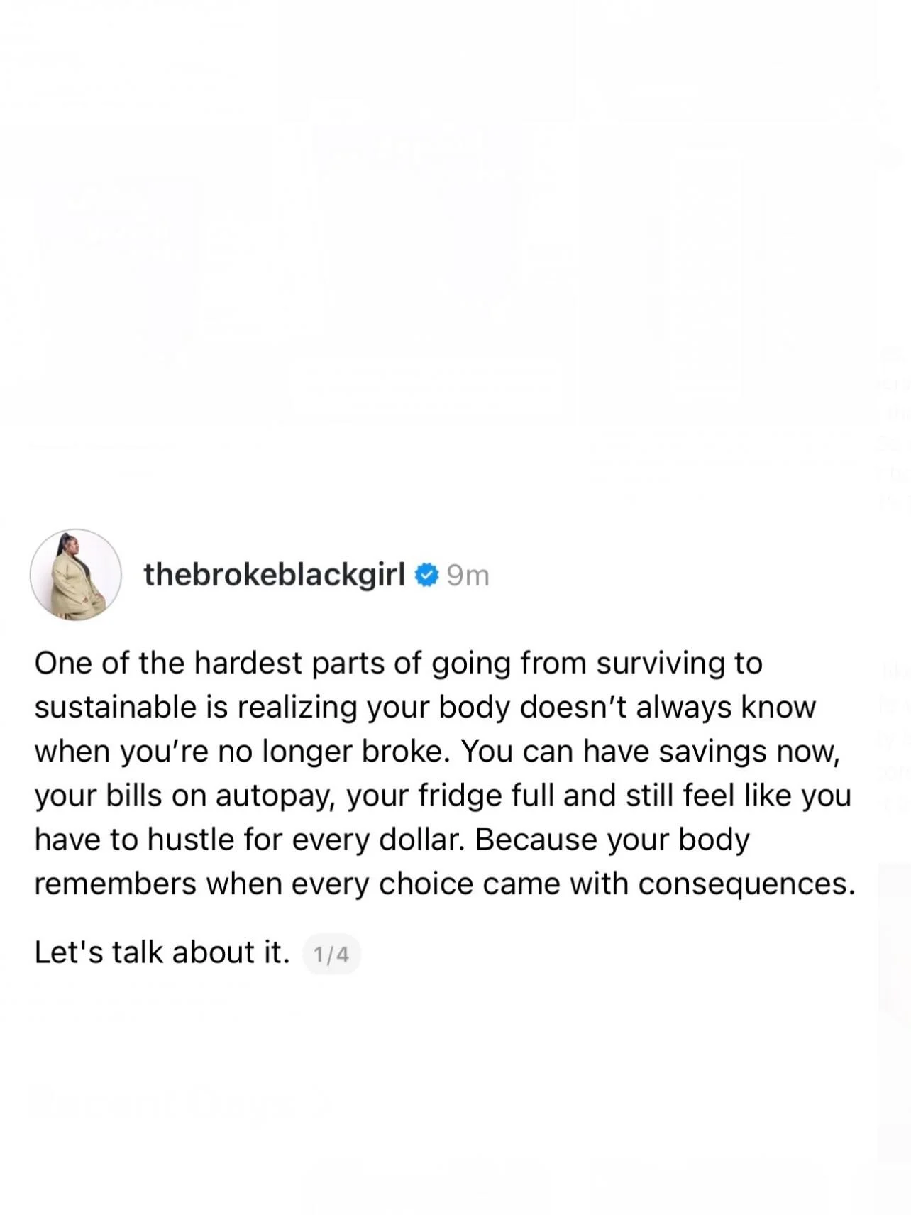 If you&rsquo;ve ever made it to the other side of surviving, even just a little bit, you know the body and the mind don&rsquo;t automatically feel safe just because the math finally makes sense.

You stop living check to check, but your nervous syste