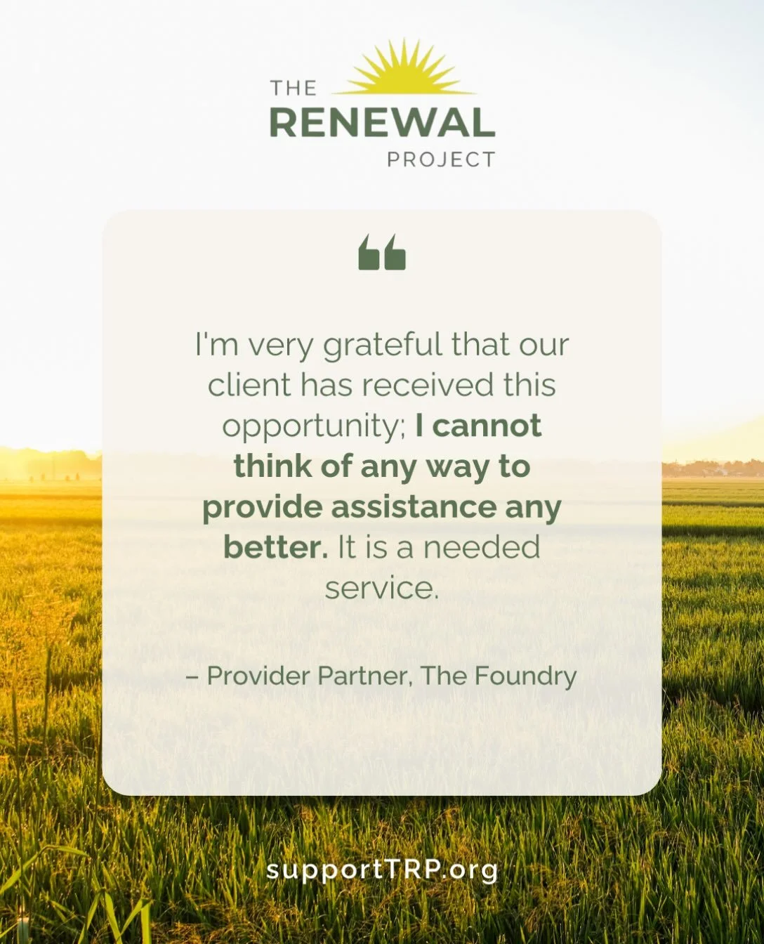 Hearing feedback like this from our Provider Partners means everything. Thank you to The Foundry for the incredible work you do. We are grateful to help your clients access the care they need. 

Learn more and help us support more clients at supportT