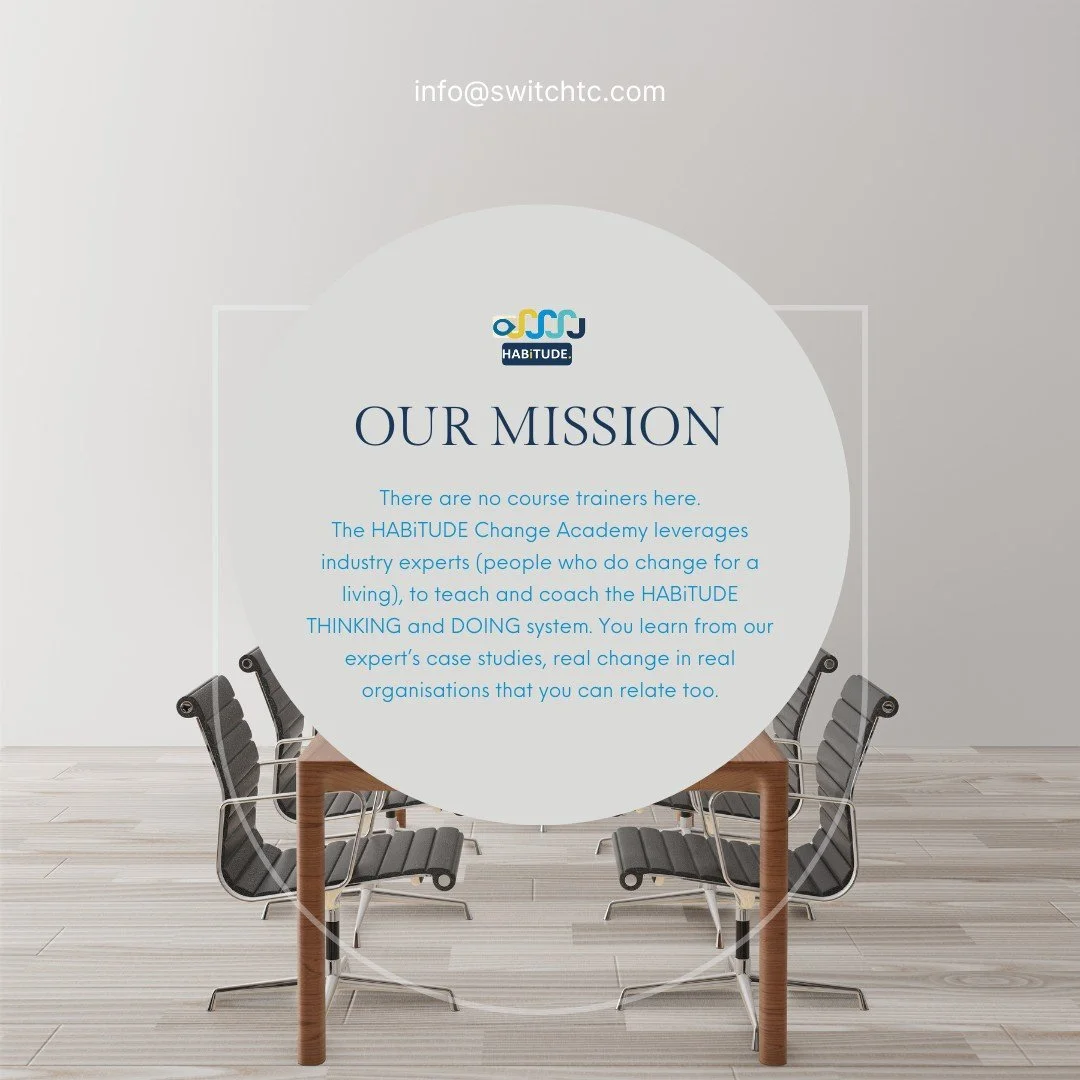 Find out more information on how we can help you lead 𝐂𝐇𝐀𝐍𝐆𝐄 in your organisation by heading to our website 𝐰𝐰𝐰.𝐬𝐰𝐢𝐭𝐜𝐡𝐡𝐚𝐛𝐢𝐭𝐮𝐝𝐞.𝐜𝐨𝐦. 

We tailor our courses around 𝐘𝐎𝐔𝐑 needs and we come to you. 

You can also email info@