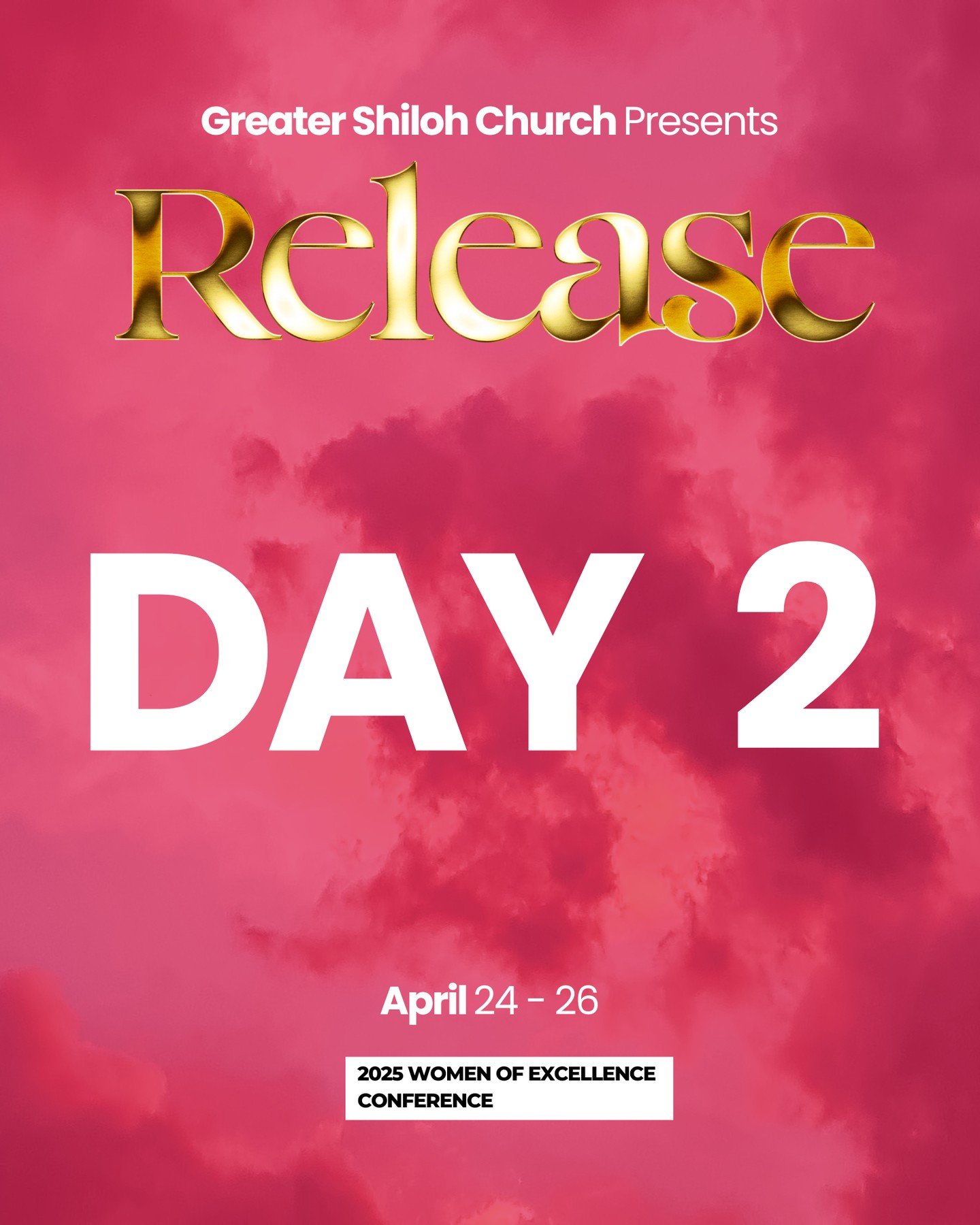 DAY 2 &ndash; FRIDAY, APRIL 25, 2025

A full day of worship, teaching, and divine encounters awaits you at RELEASE 2025! Here&rsquo;s what&rsquo;s happening:

🕗 8&ndash;9 AM | Morning Glory
📍 Main Sanctuary

🎶 9&ndash;9:25 AM | Praise &amp; Worshi