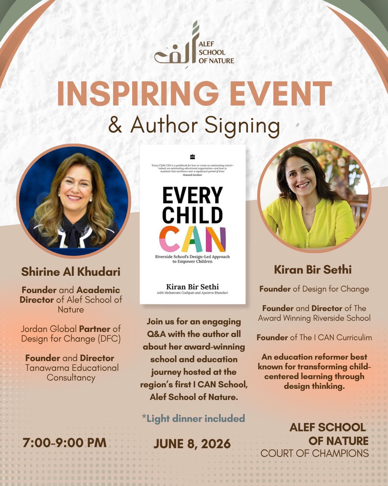 Come and meet two inspiring leaders in education for an inspiring talk and Q&amp;A

Kiran Bir Sethi is an Indian education reformer, designer, and social entrepreneur best known for transforming child-centered learning through design thinking. Traine