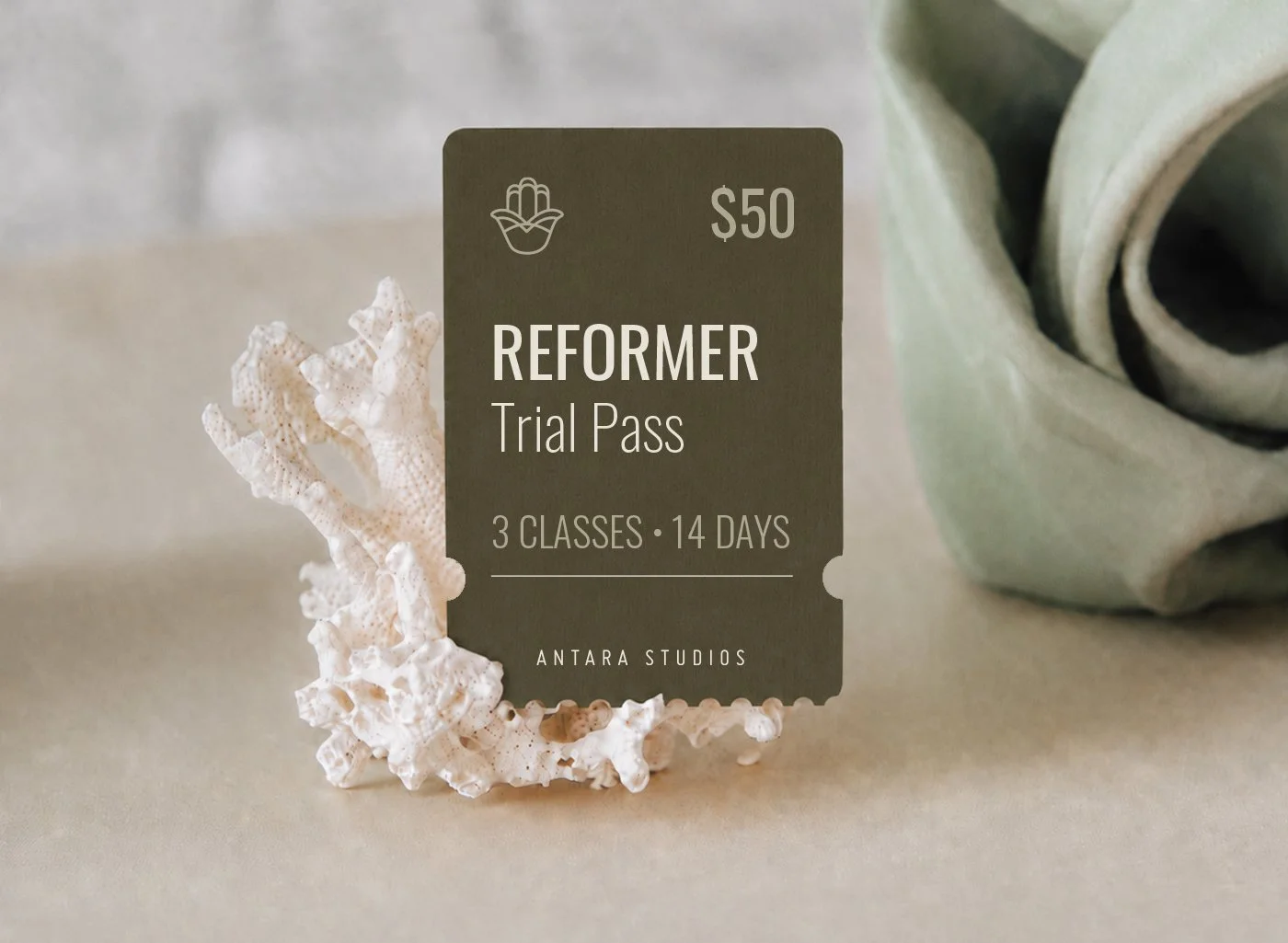 A mockup of the Antara Reformer Pilates Trial Pass