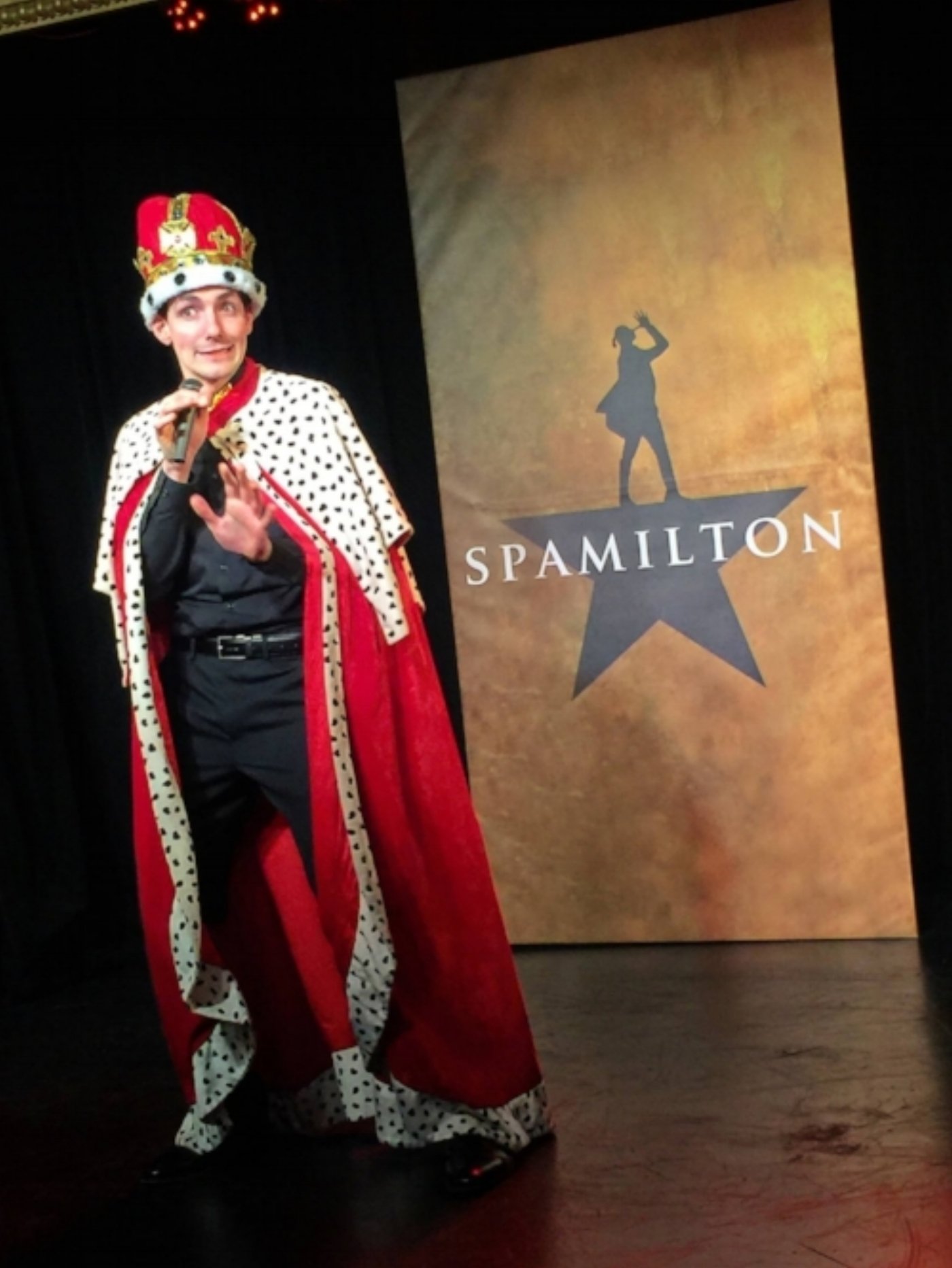 Adam LaSalle in the Chicago premiere of SPAMILTON at the Royal George Theatre
