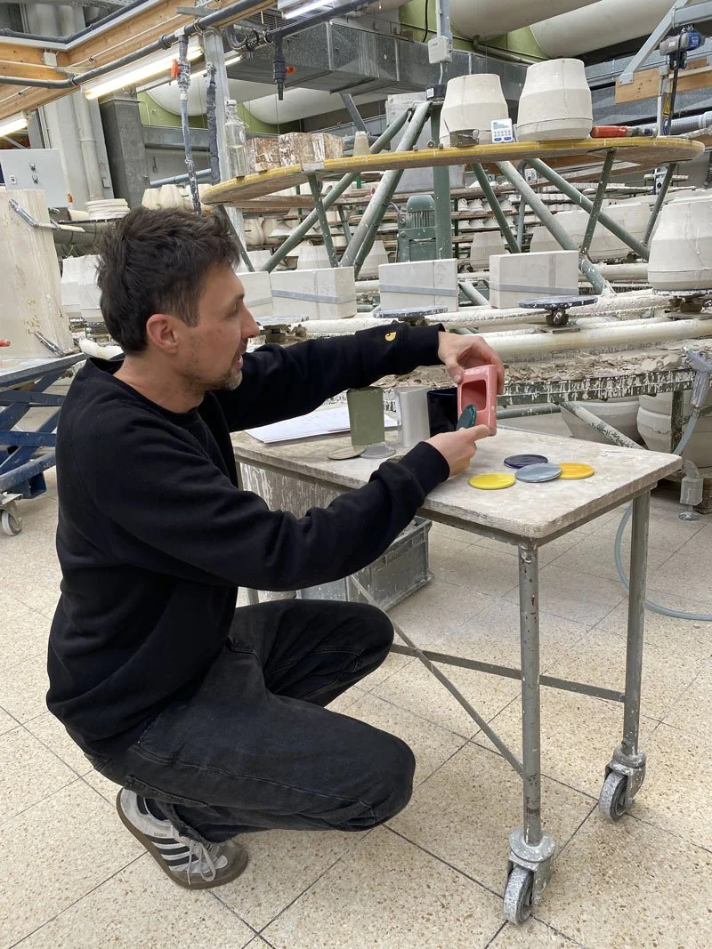 Designer Johannes Lindner is working on color palettes for Tri's glaze