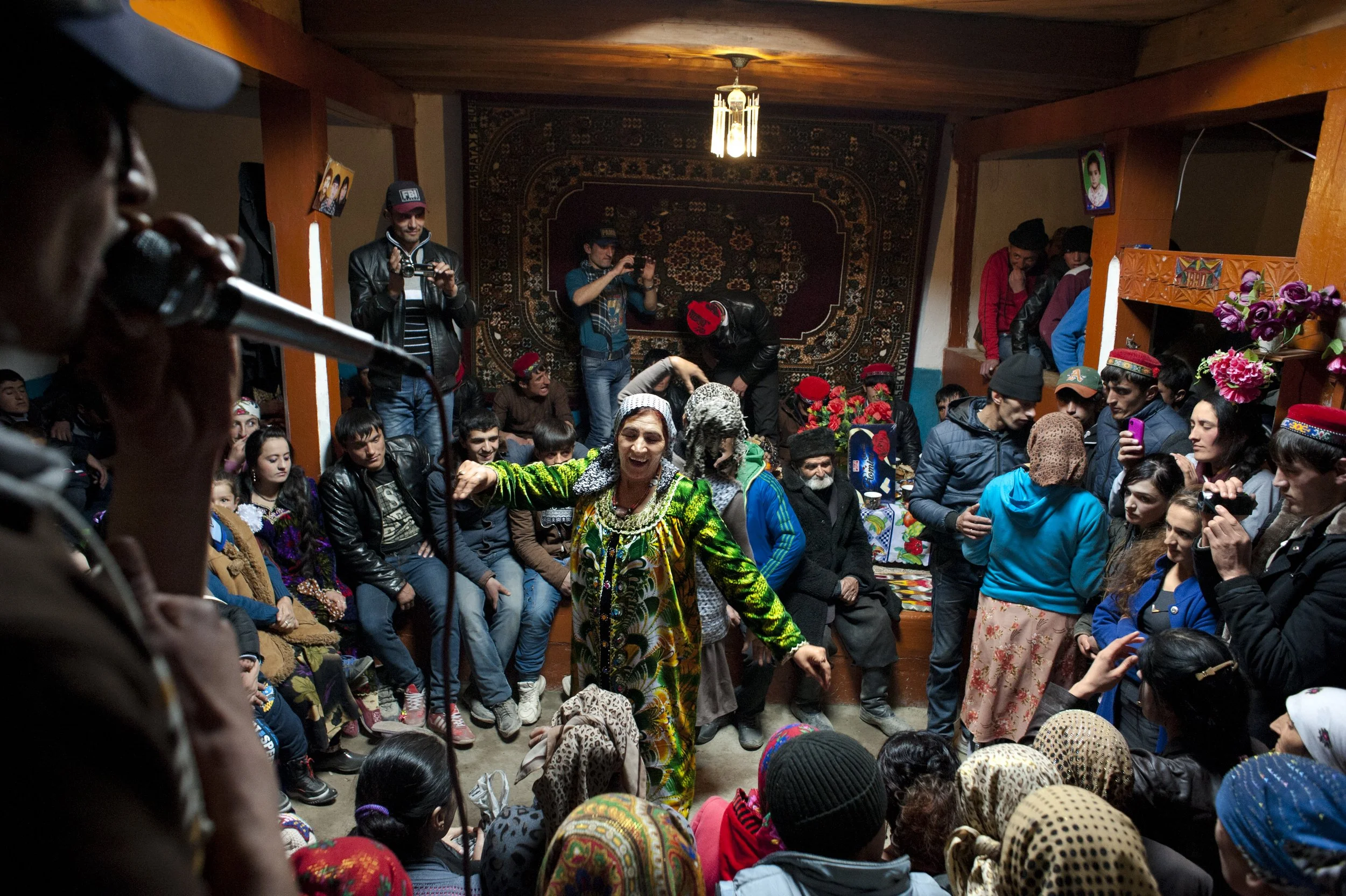A dance leader is singing wedding songs. Songs are about the Badakshan and Pamir Mountains, who were there before the rise of the Tajik state. A wedding ceremony takes place at the bride’s home. If the young couple comes from the same village, a cere