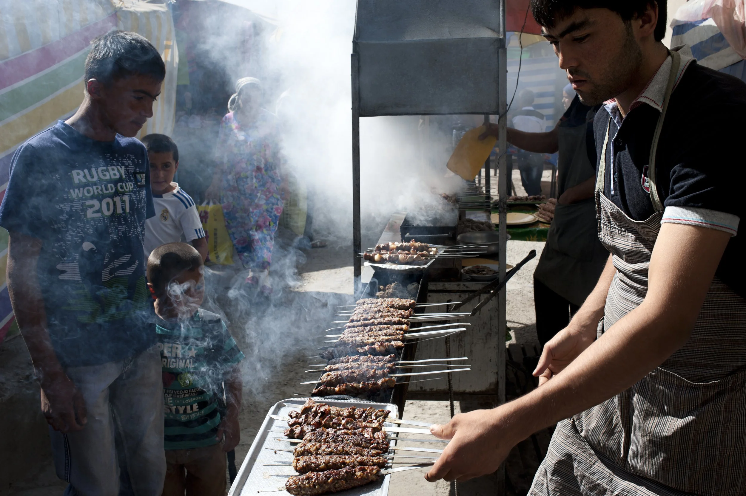 Shashlik at the bazaar, traditional dish