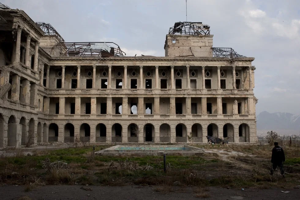 The Shah's Palace, Darul Aman, Kabul For $5, the soldier shows us the remains of the greatness of the palace: a half decorated hall, bombed rooms and a pool that has still retains its turquoise color. During the guided visit, you must be careful as t