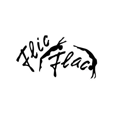 Schwarzes Logo mit dem Text 'Flic Flac' in unregelmäßiger Schrift auf weißem Hintergrund.