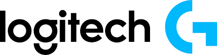 Logo von Logitech mit schwarzem Text und einem blauen G-Symbol