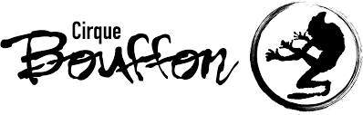 Logo des Cirque Bouffon mit Text und Affe auf einem Seil