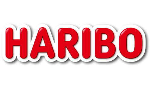Das Haribo-Logo in roter Schrift mit weißem Rand.