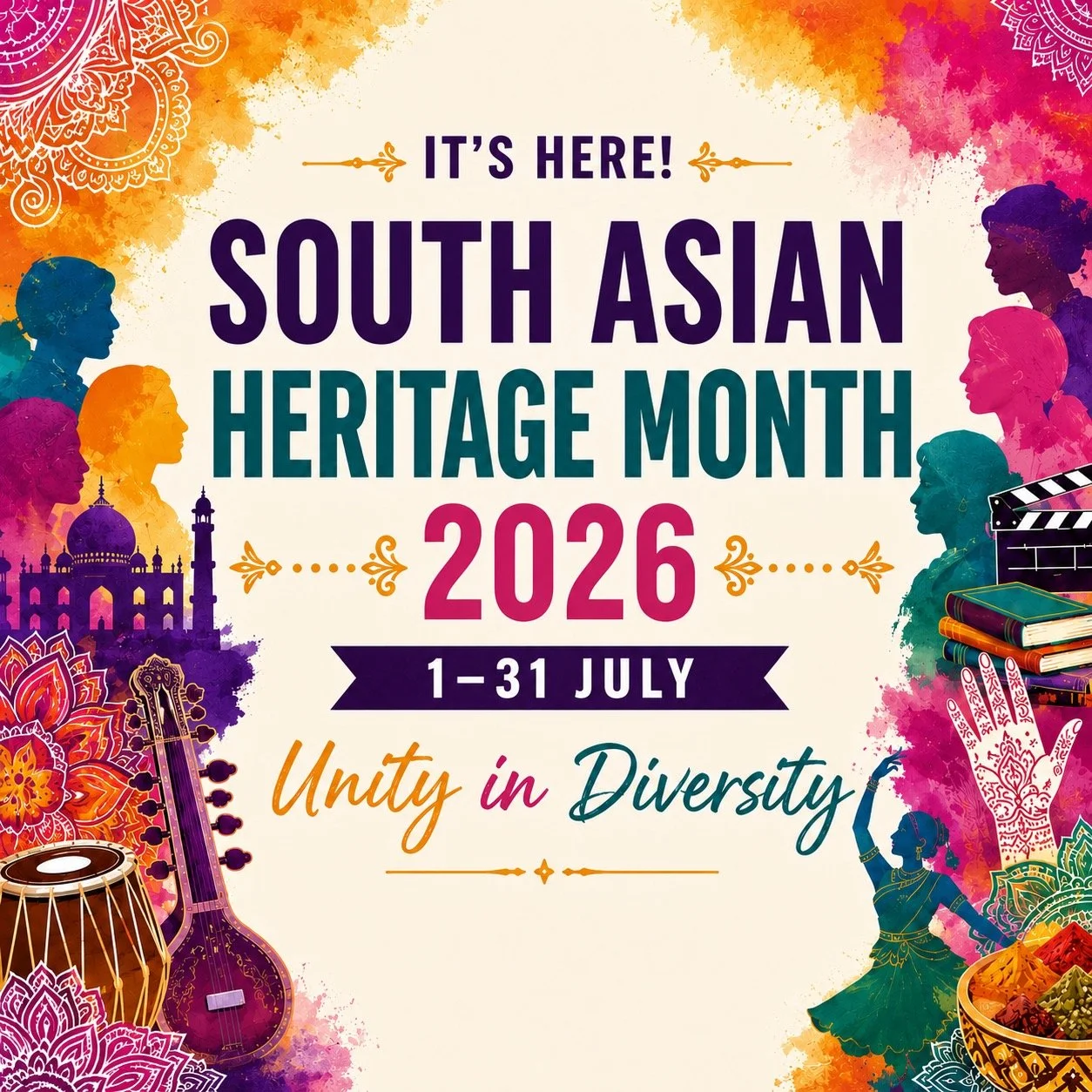 ✨ It's here! South Asian Heritage Month 2026 has officially begun! ✨
 
Throughout July, we are celebrating the incredible cultures, histories and contributions of South Asian communities across the UK.
 
This year's theme is Unity in Diversity &ndash