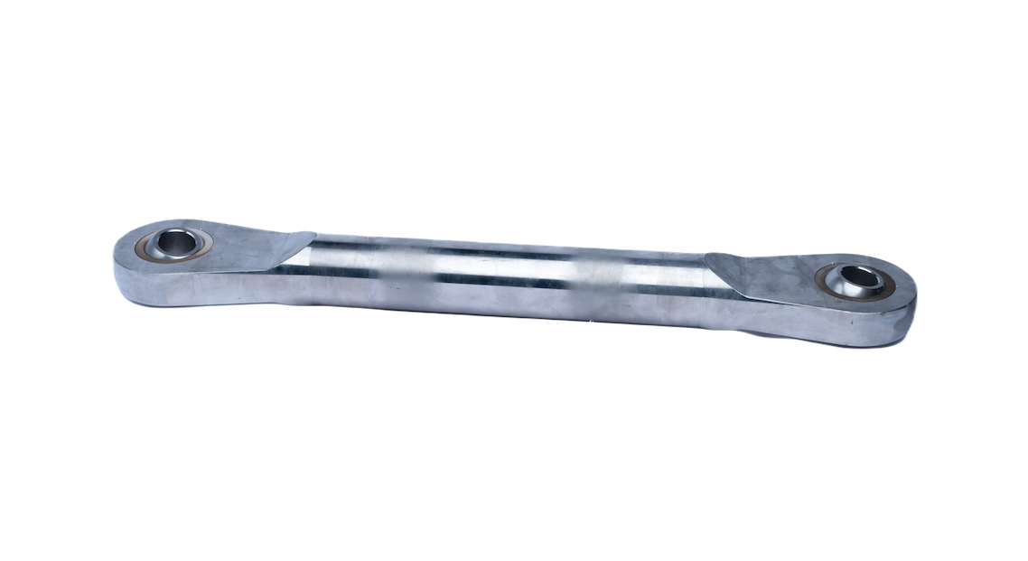 Metallic suspension linkage rod with eyelets on both ends
