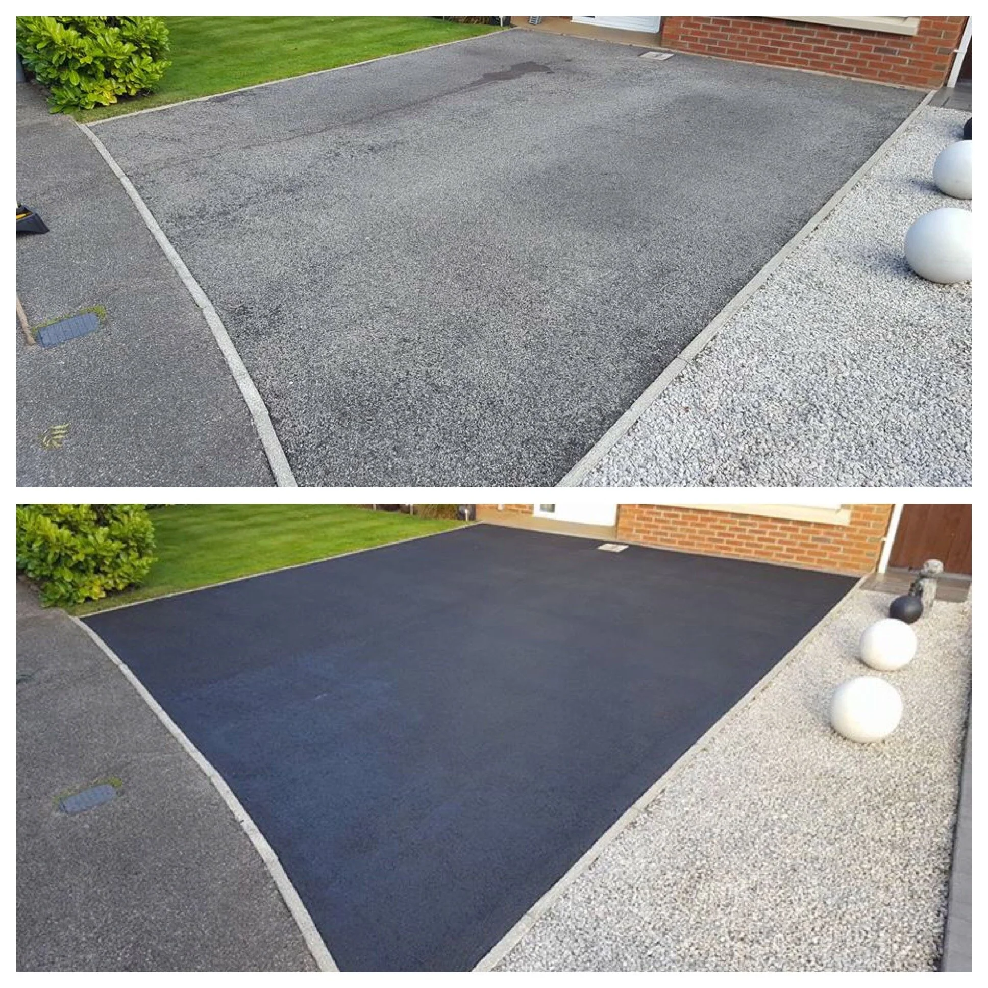 Tarmac driveway, cleaned and restored with Tarmaseal
