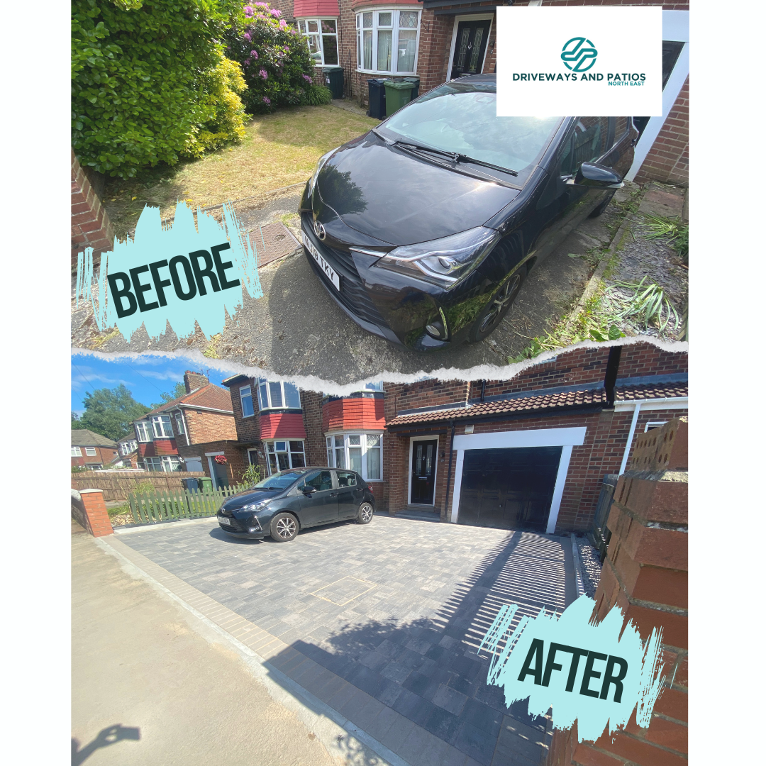 Before and after of driveway installation