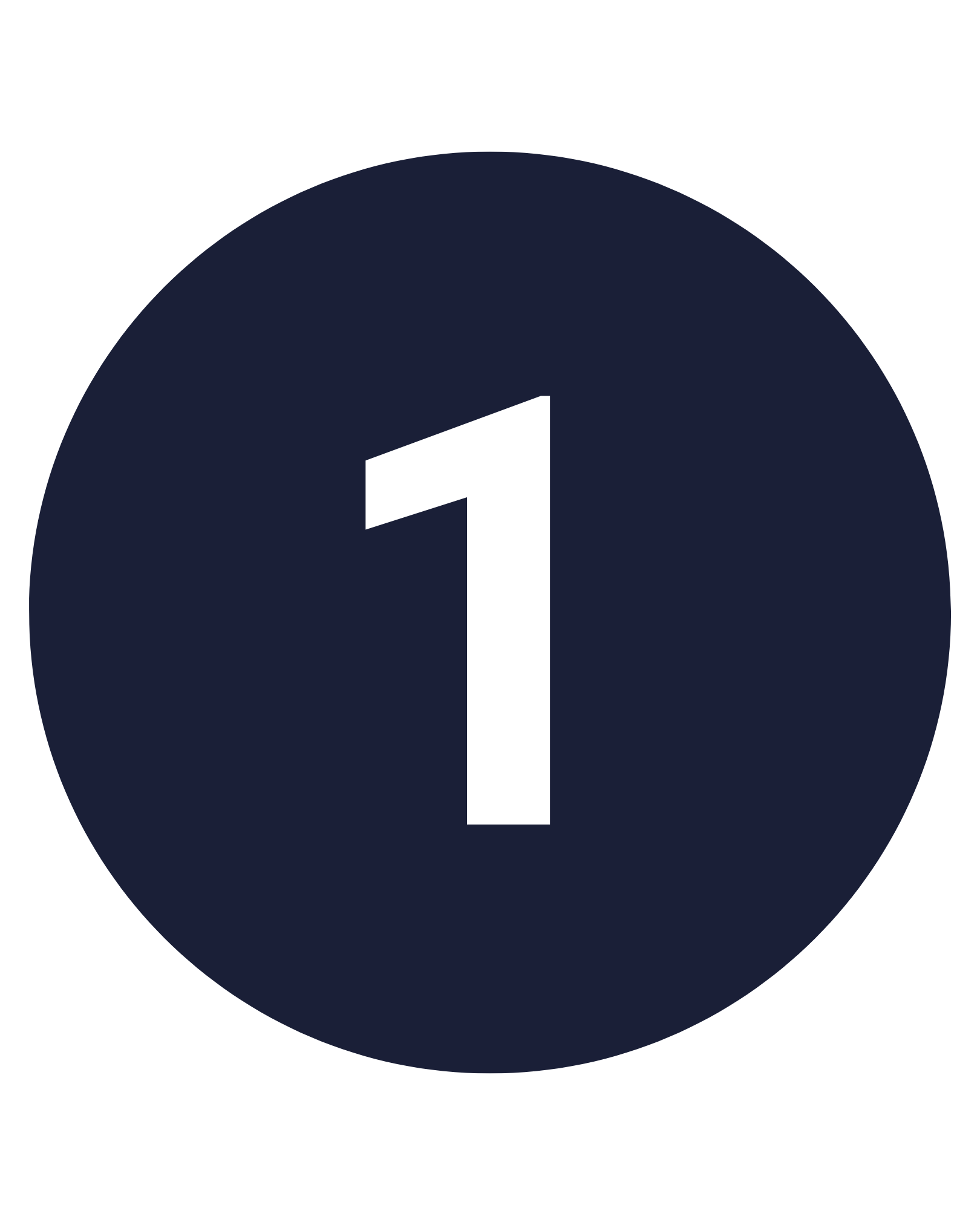 Et digitalt tallnummer 1 i en mørk blå sirkel.