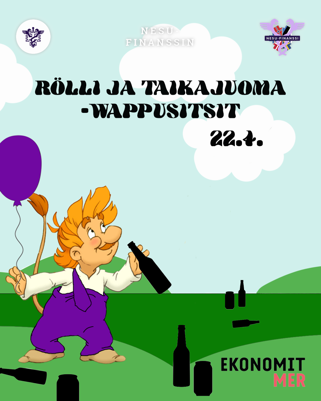 NESU-Finanssin Rölli ja Taikajuoma -Wappusitsit